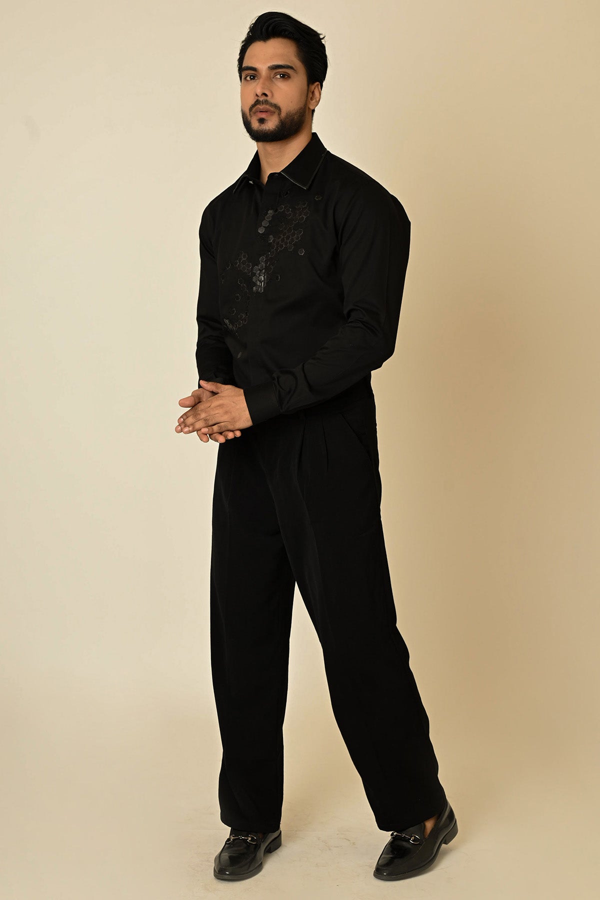 Black Cotton Embellished Shirt