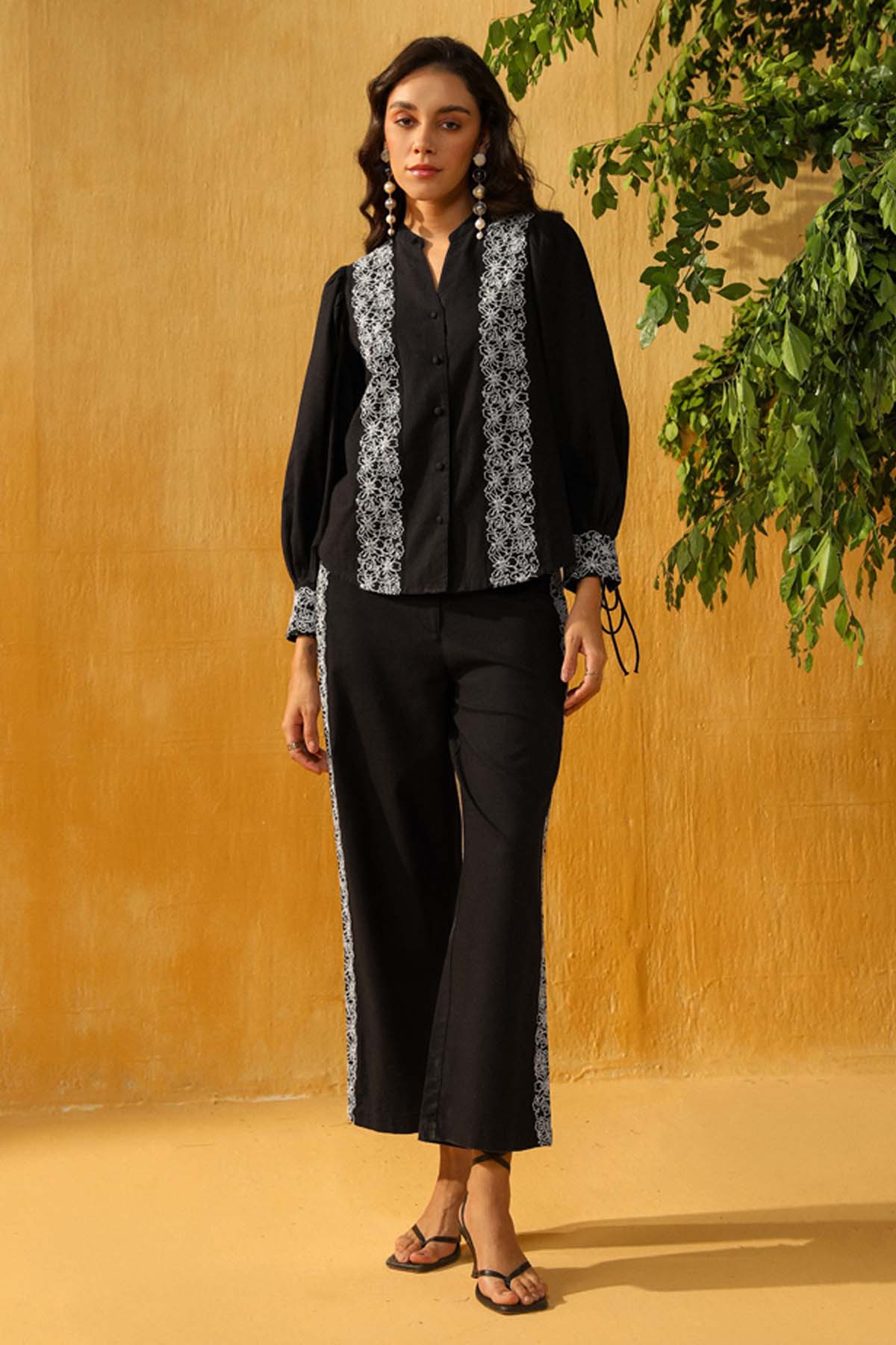 Sewtable Clothing Black Cotton Embroidered Top for women online at ScrollnShops