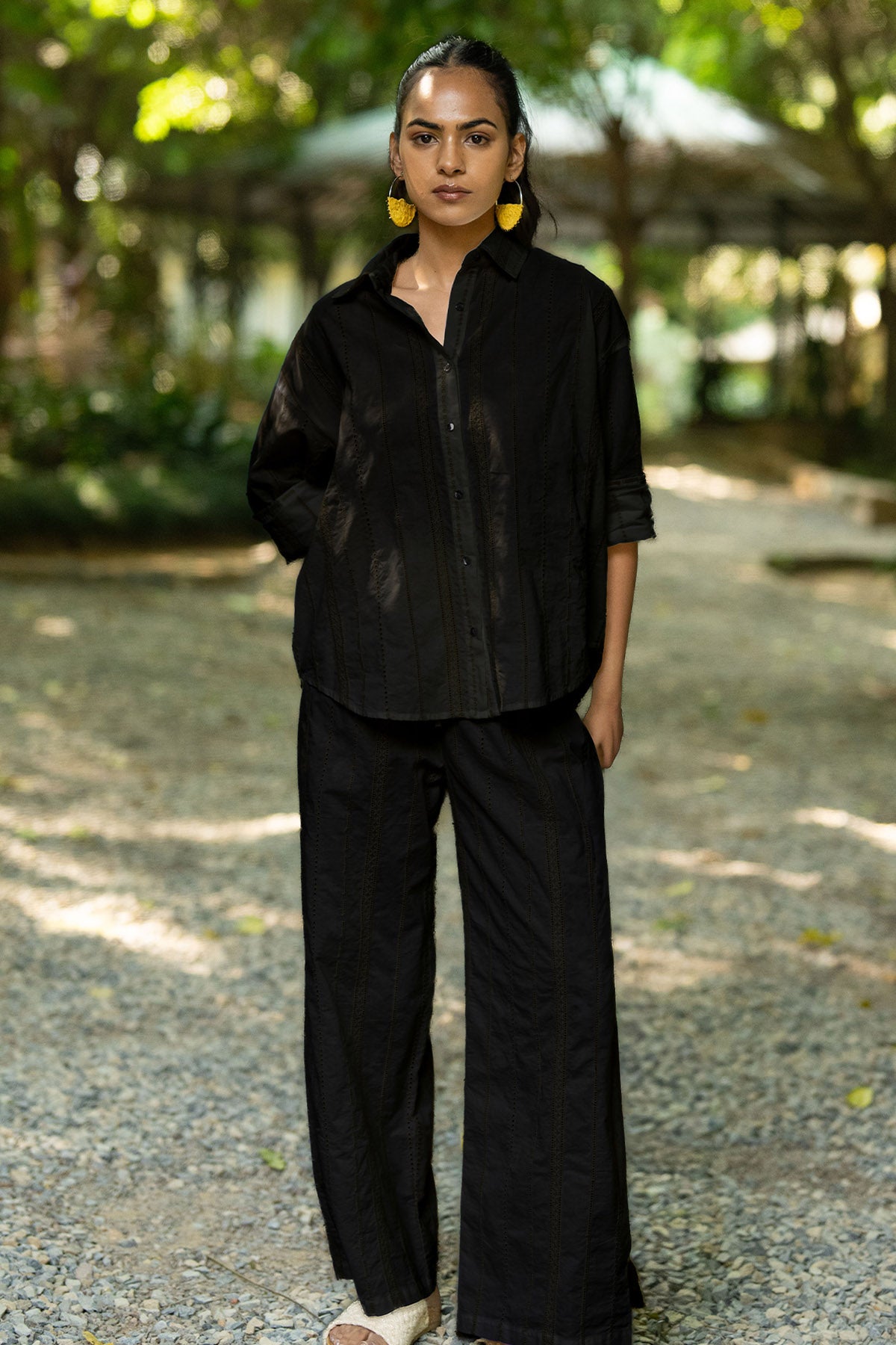 Black Cotton Embroidery Shirt
