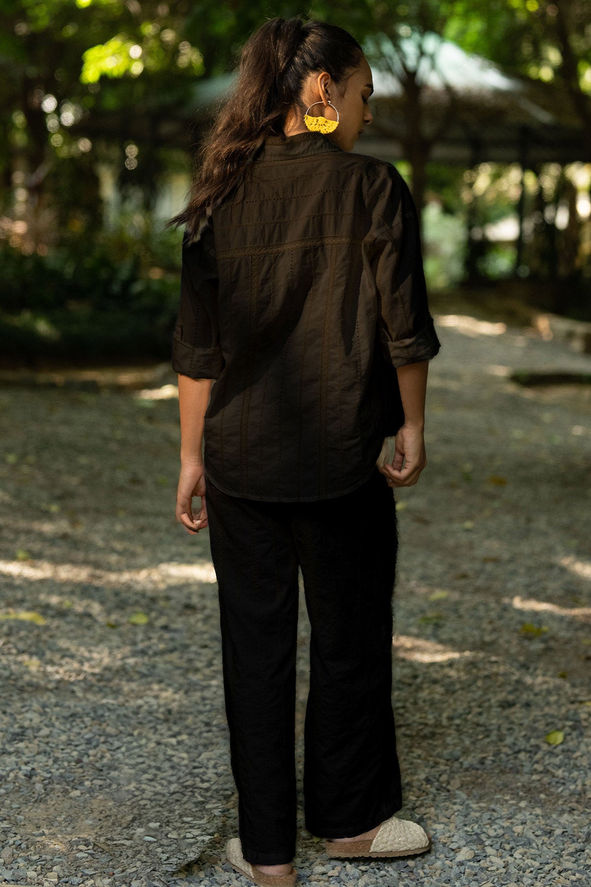 Black Cotton Embroidery Shirt