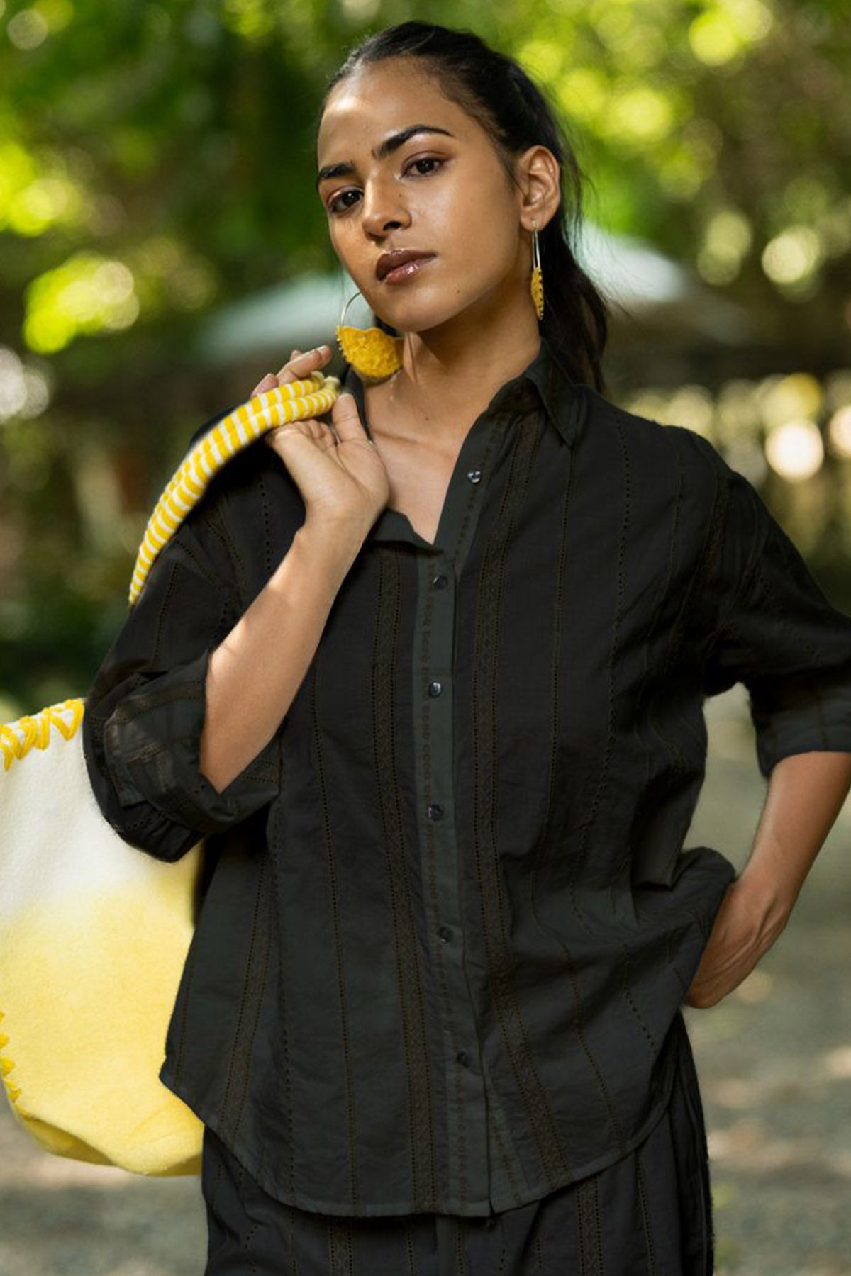 Black Cotton Embroidery Shirt
