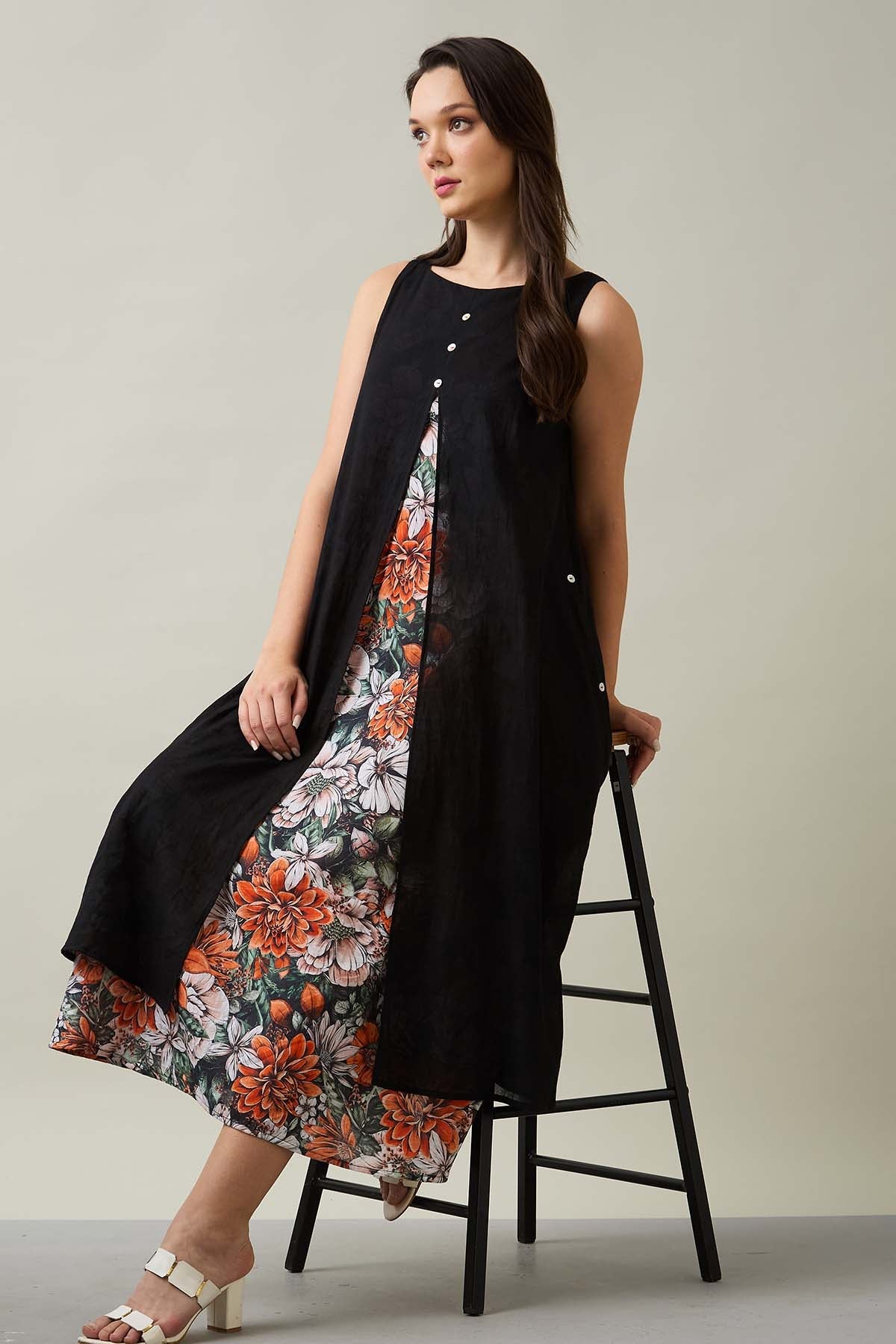 Buy Black Cotton Front Open Dress by SNEHA B at ScrollnShops Buy Black Cotton Front Open Dress by SNEHA B at ScrollnShops