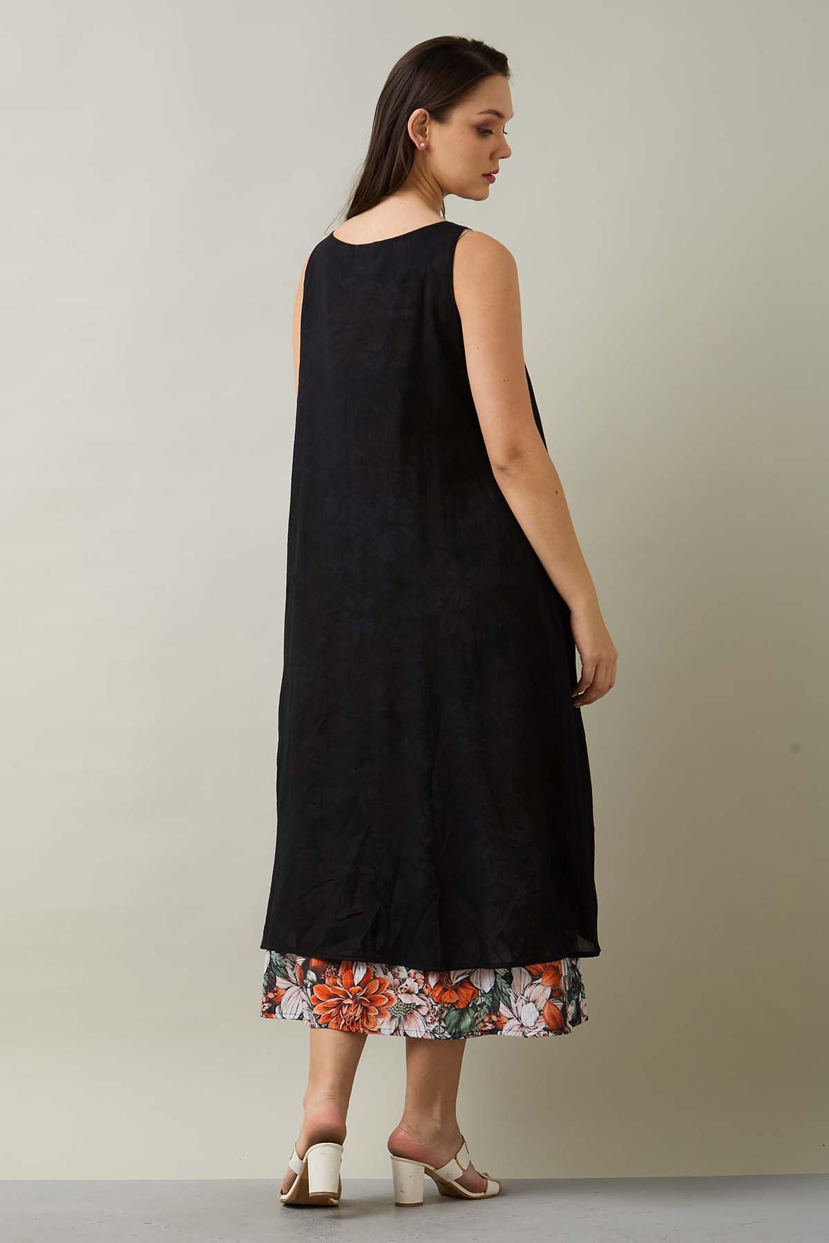 Black Cotton Front Open Dress