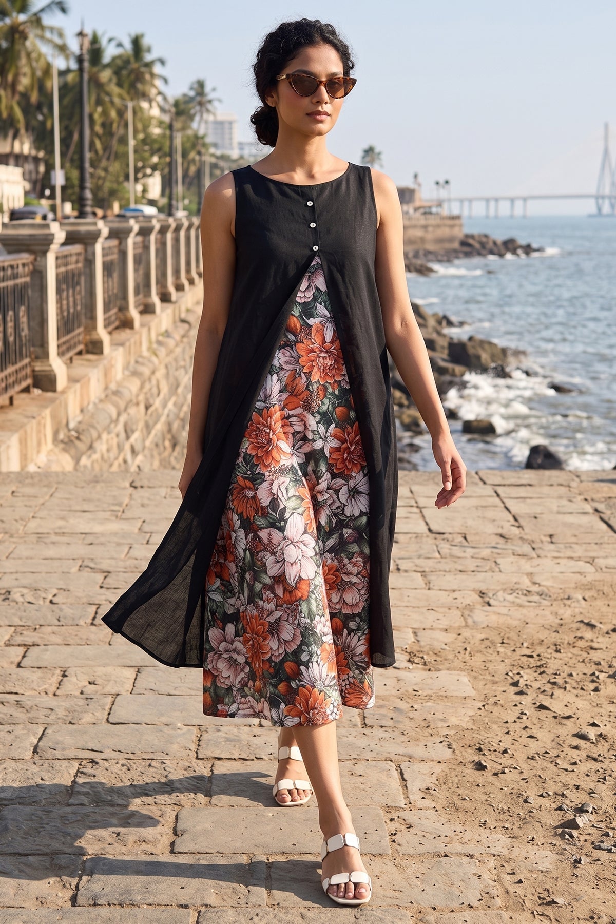 Buy Black Cotton Front Open Dress for women by Sneha B online available at scrollnshops