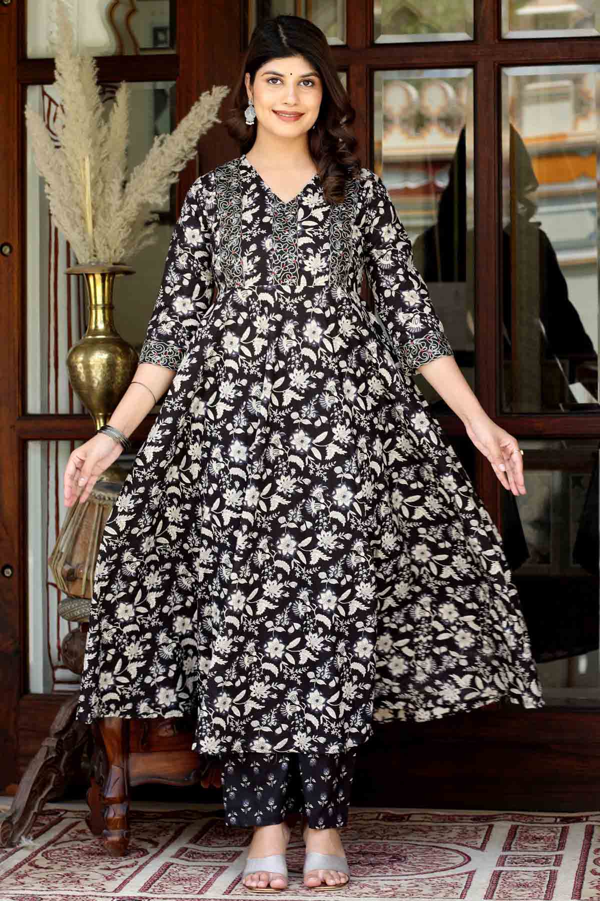 Buy Black Cotton Kurta & Palazzo by Miravan for women online at ScrollnShops