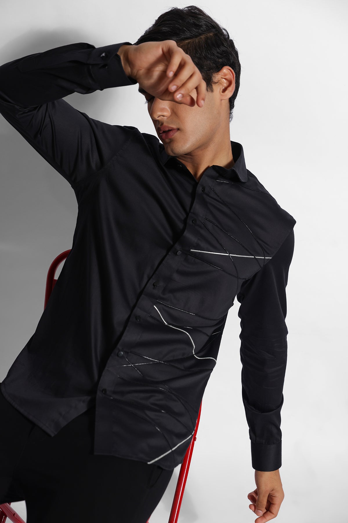 Black Cotton Leather Cord Shirt