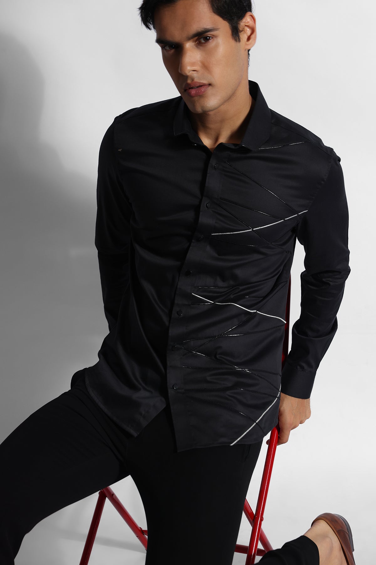 Buy Black Cotton Leather Cord Shirt for men by Paarsh Atelier online available at scrollnshops