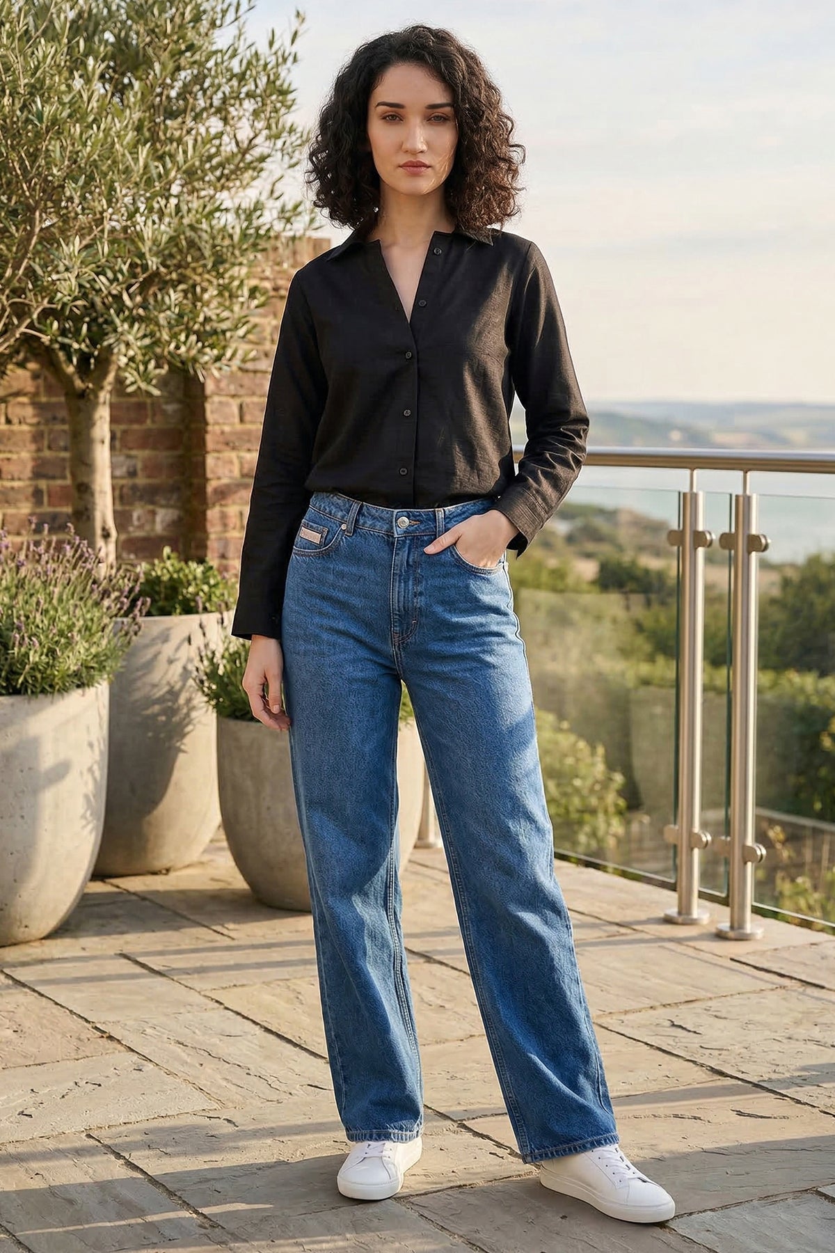 Buy Cotton Linen Black Collar Shirt for women by Sneha B online available at scrollnshops