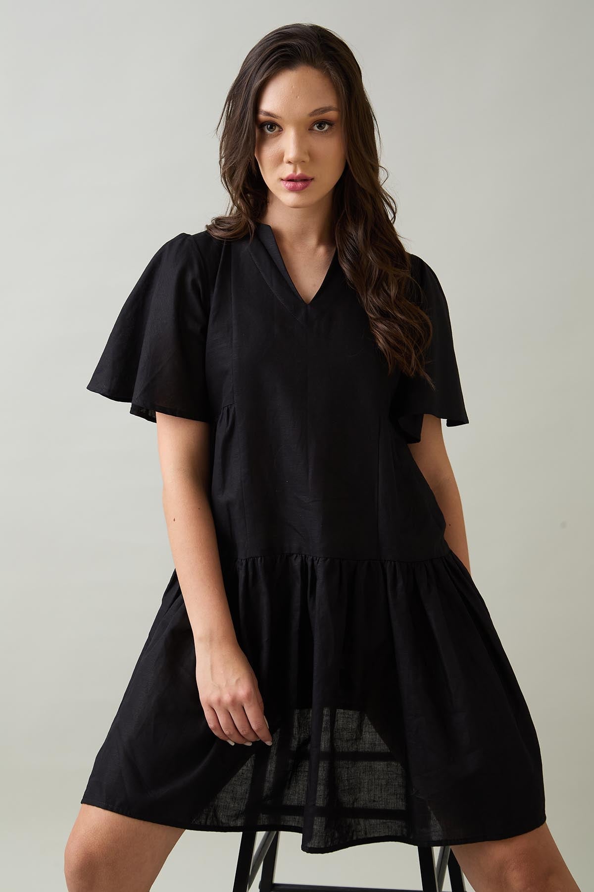 Buy Black Cotton Linen Flare Dress for Women by SNEHA B Designer online available at scrollnshops