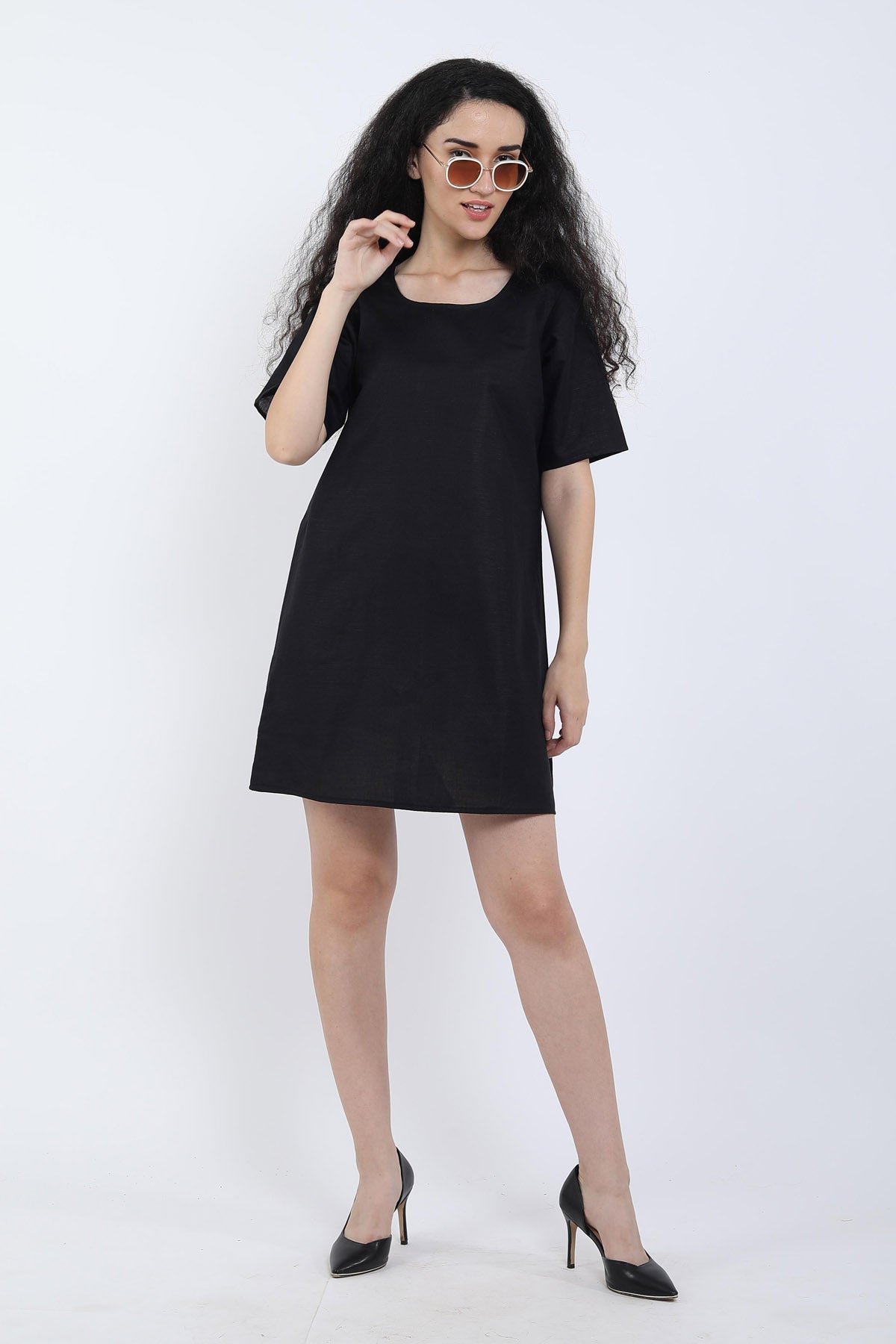 Buy Black Cotton Linen Loose Dress Online