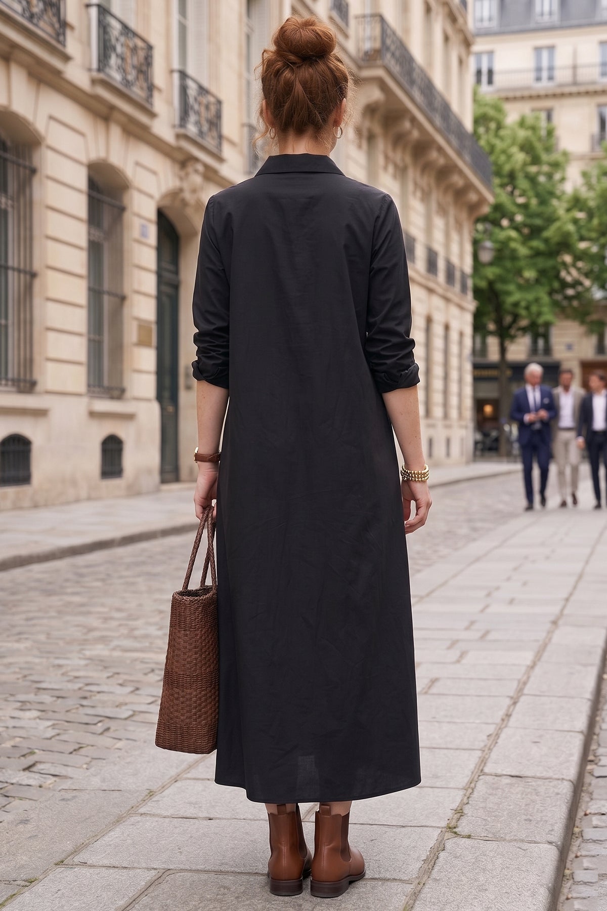 Black Cotton Maxi Shirt Dress