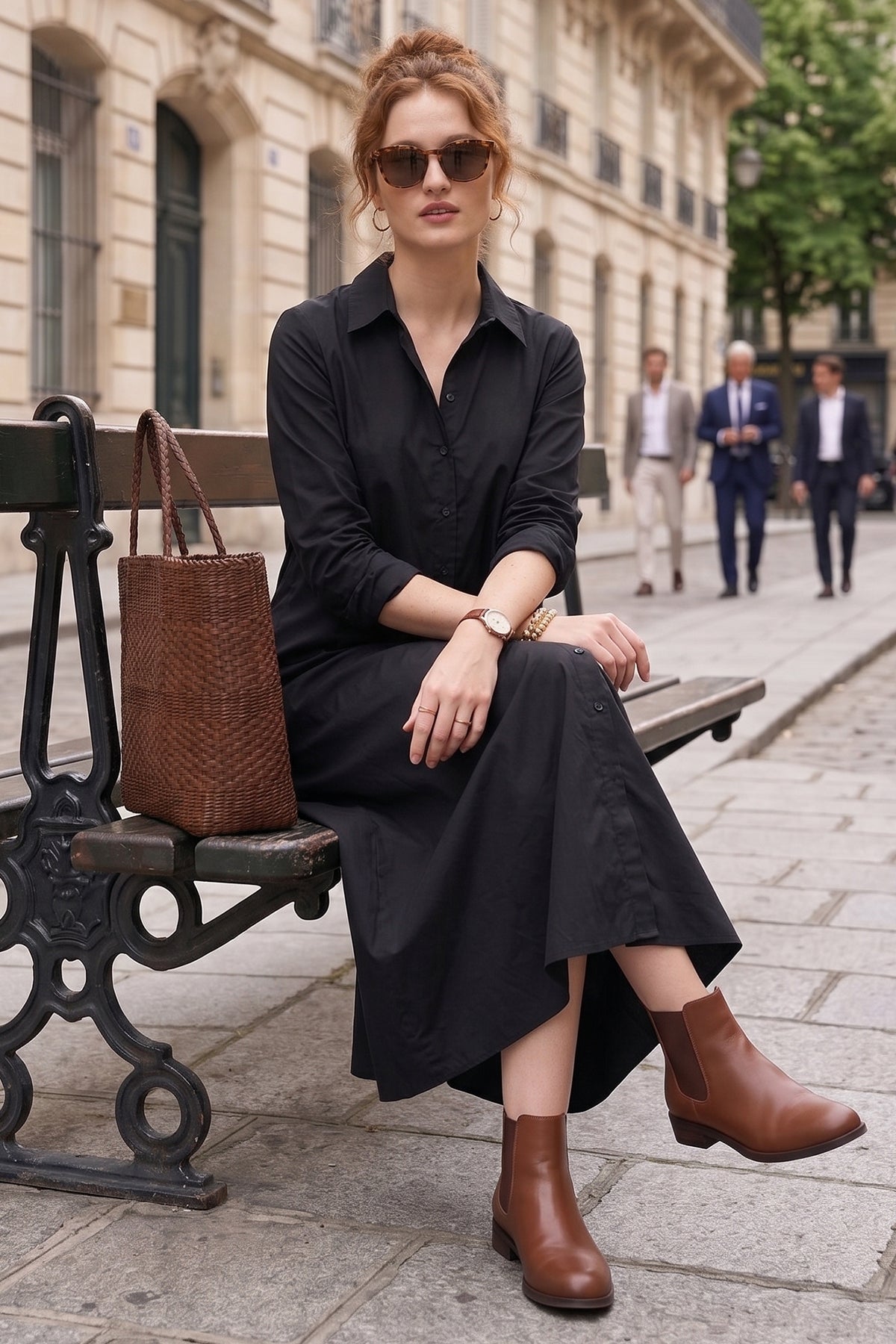 Black Cotton Maxi Shirt Dress
