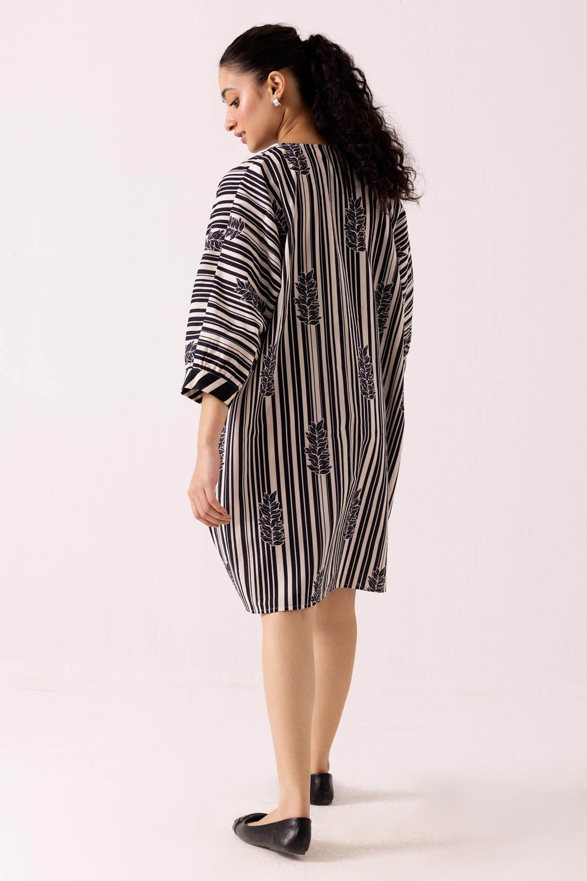 Black Cotton Print Mini Dress