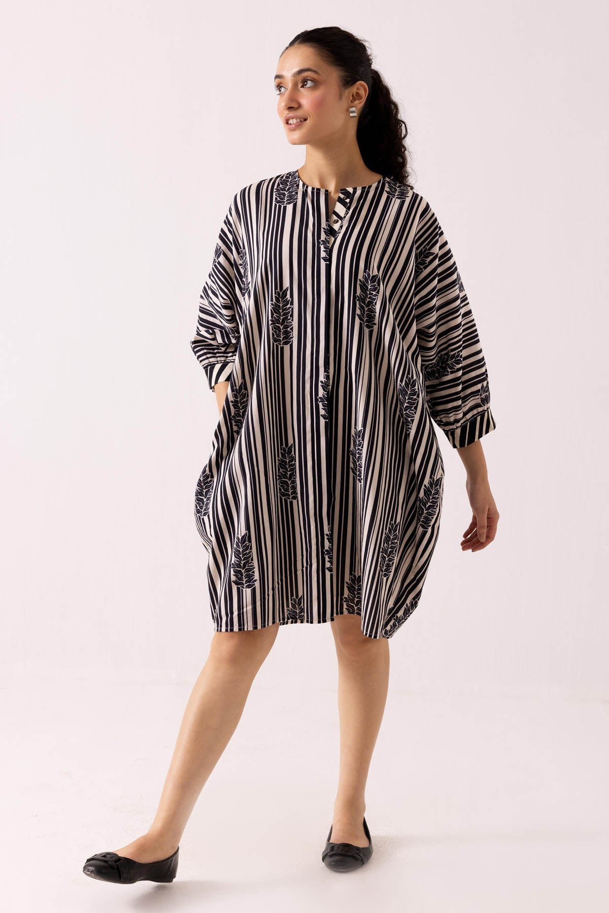 Buy Designer Black Cotton Print Mini Dress Online at ScrollnShops