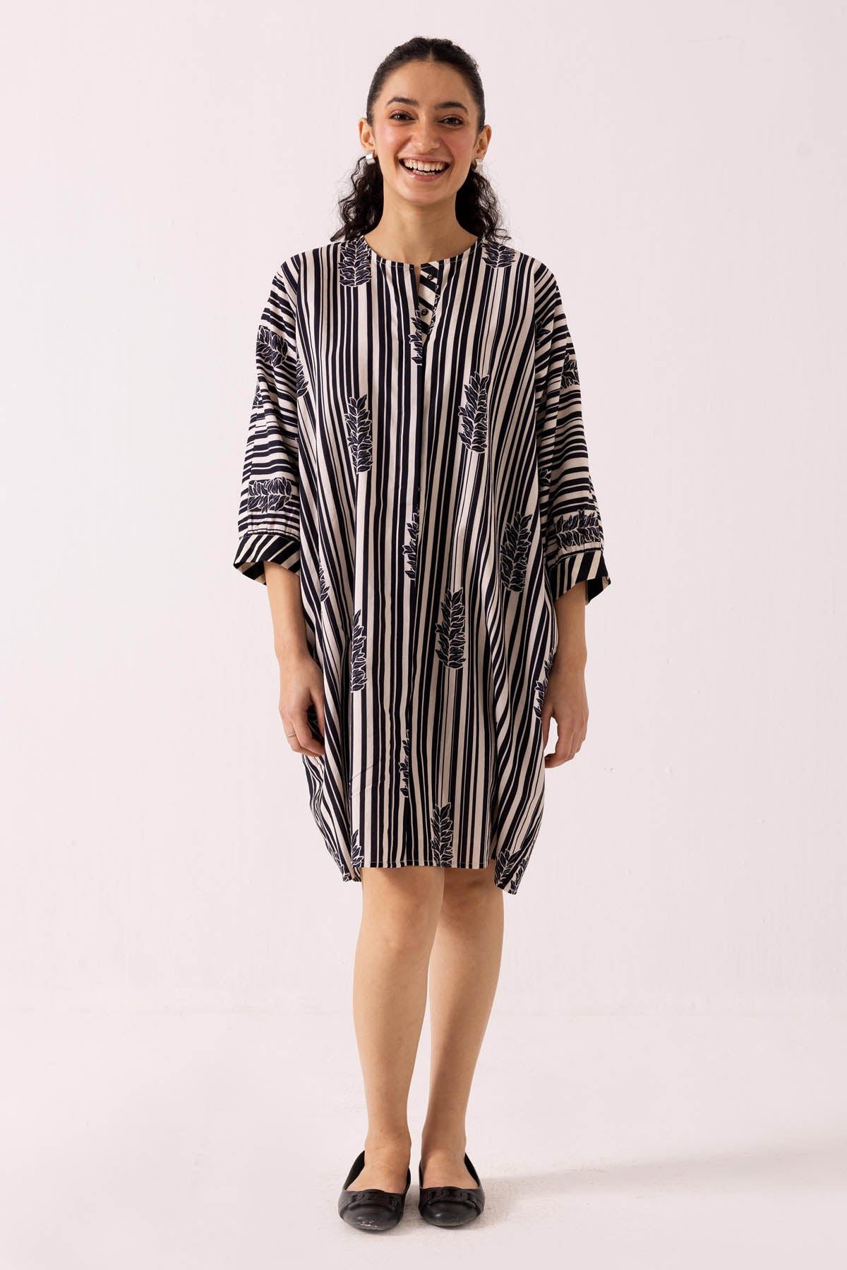 Black Cotton Print Mini Dress