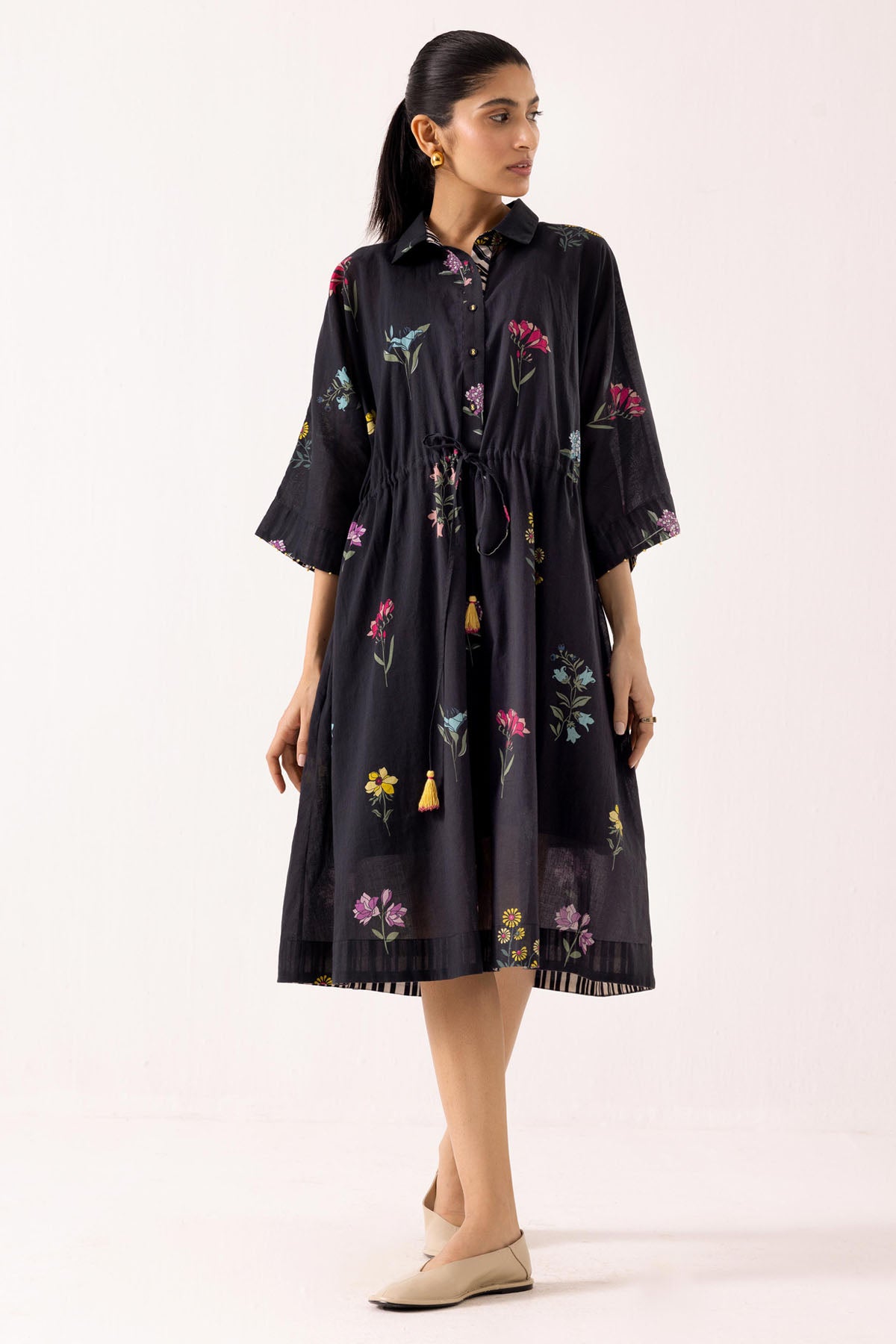 Buy Designer Black Cotton Print Shirt Dress Online at ScrollnShops