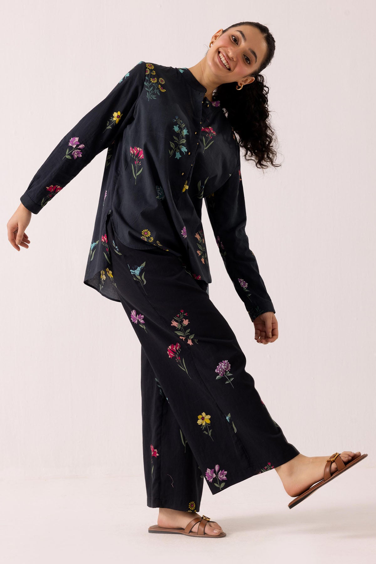 Black Cotton Print Shirt & Pants