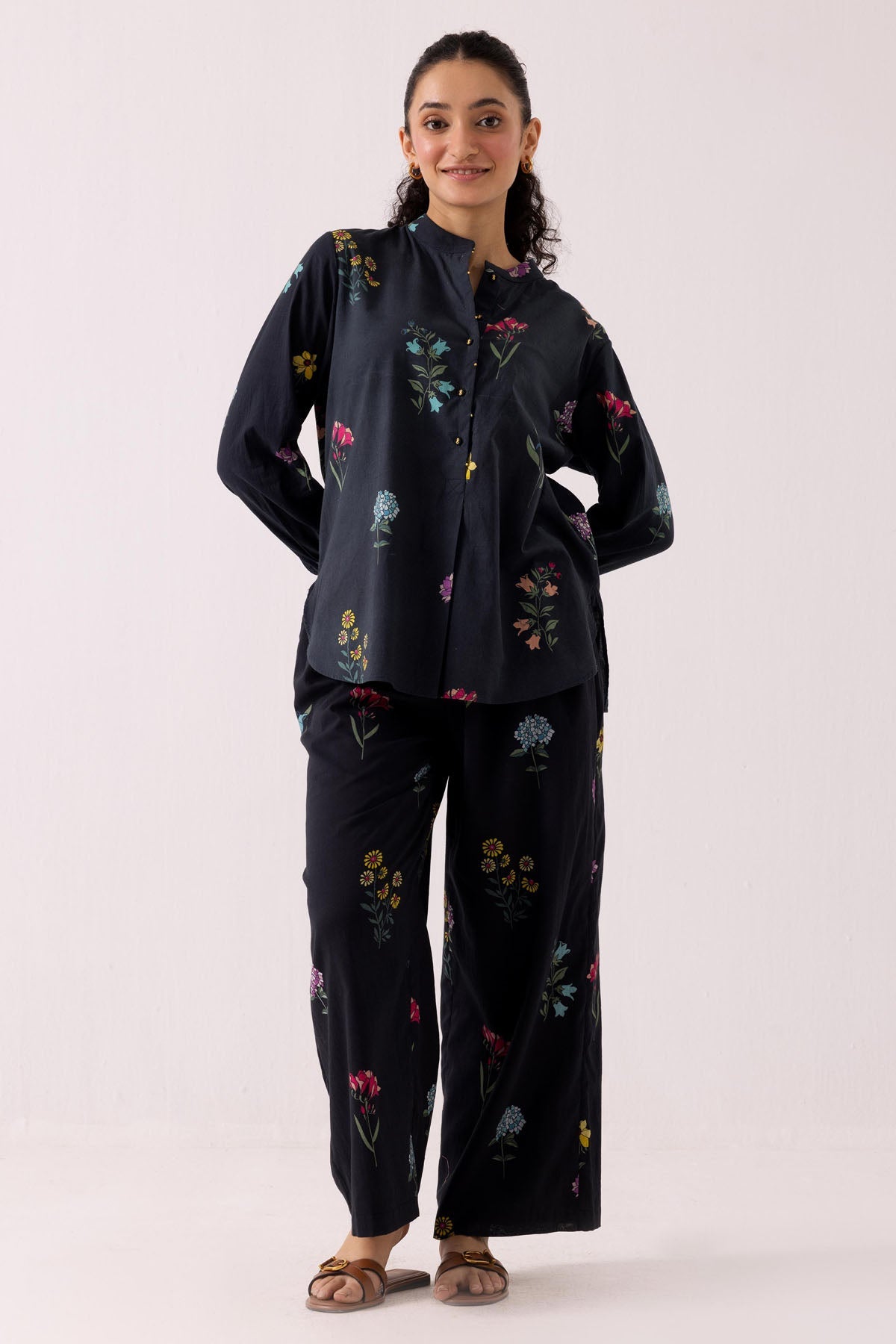 Label Shreya Sharma Black Cotton Print Shirt & Pants for women online at ScrollnShops