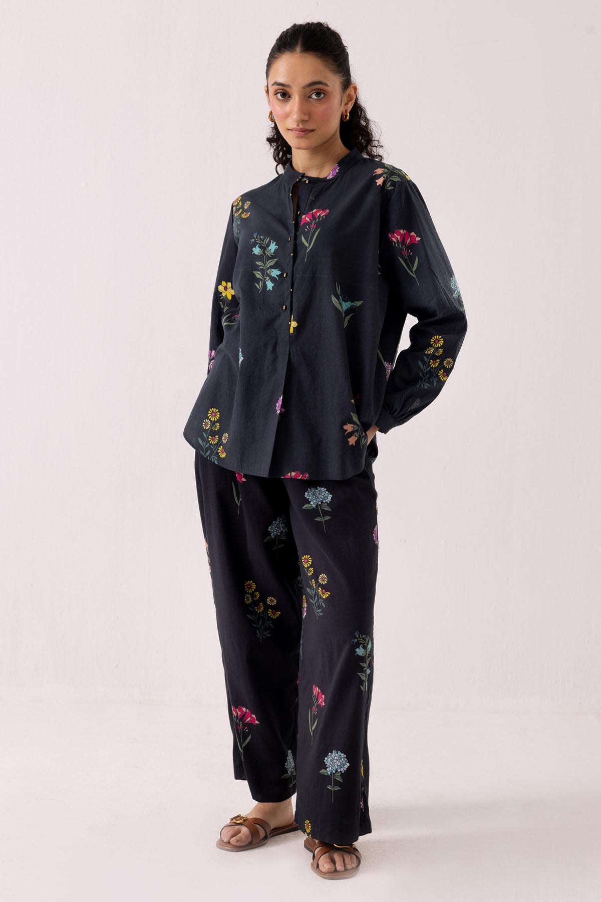 Black Cotton Print Shirt & Pants
