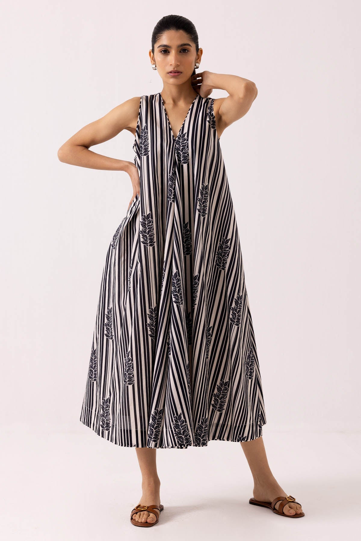 Buy Designer Black Cotton Printed Midi Dress Online at ScrollnShops