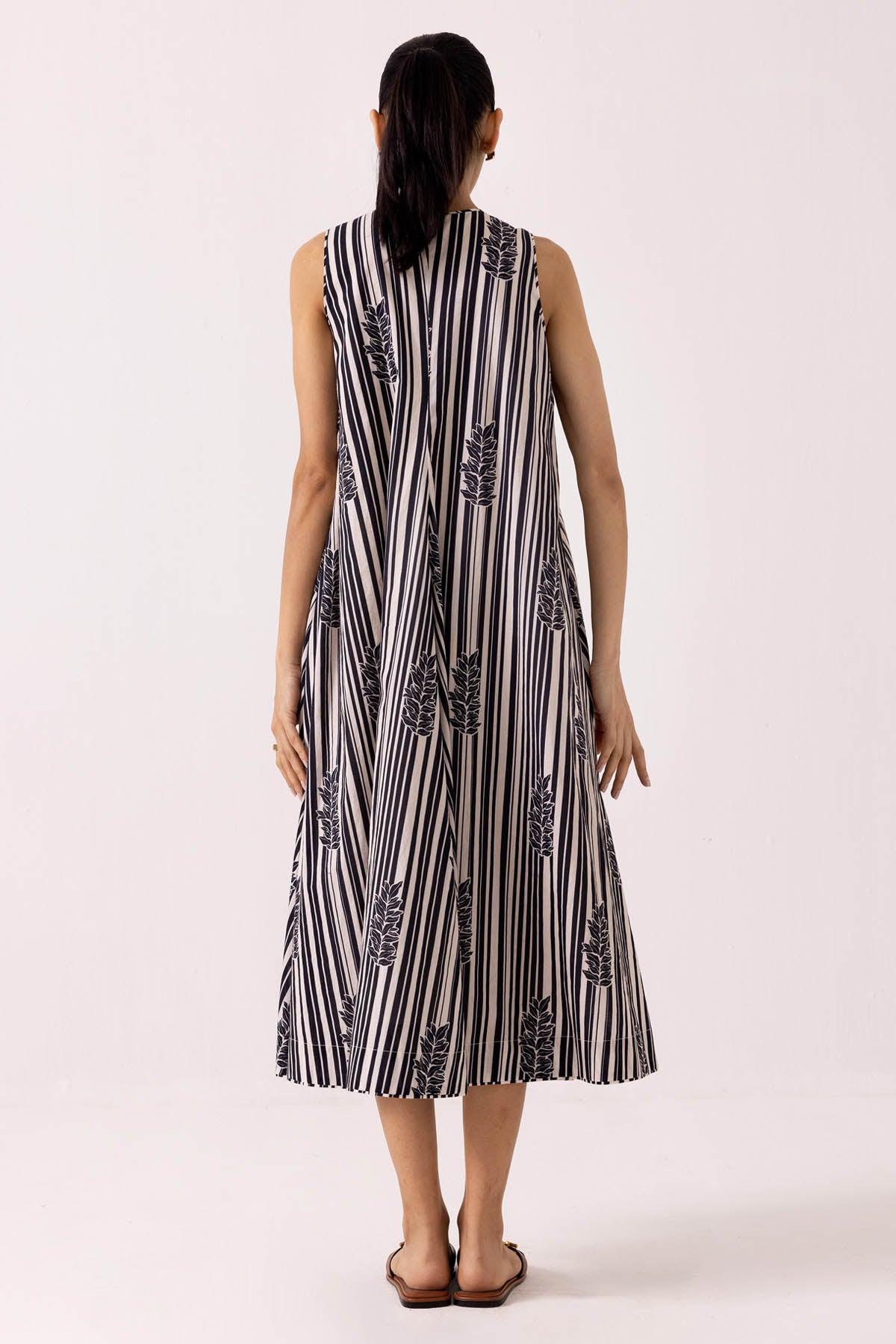 Black Cotton Printed Midi Dress