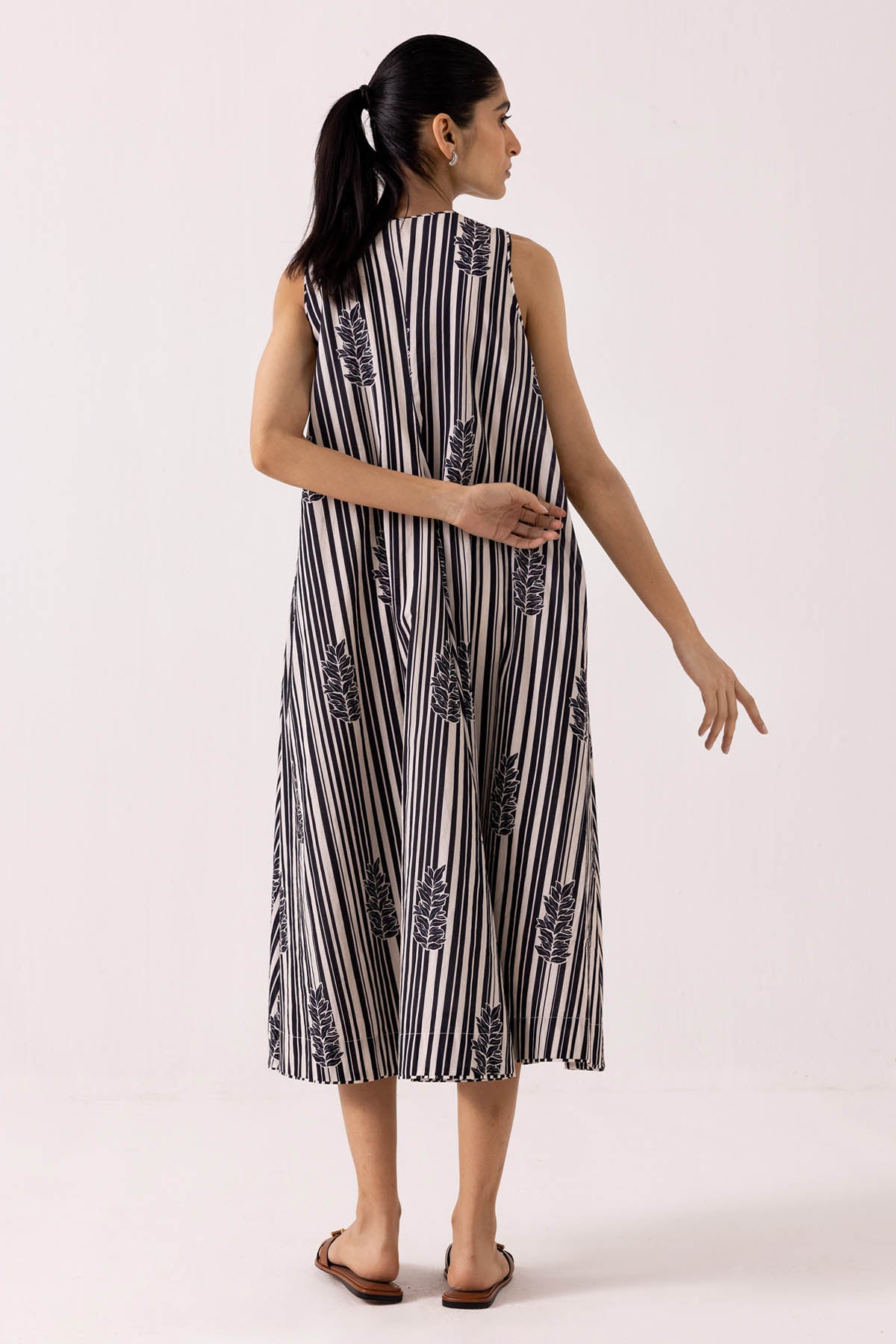 Black Cotton Printed Midi Dress