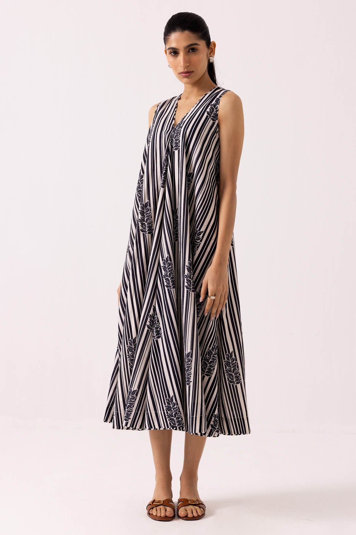 Black Cotton Printed Midi Dress