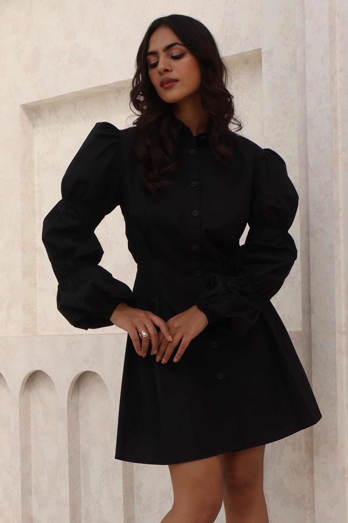 Buy Black Cotton Satin Shirt Dress by The Black Lover for women online at ScrollnShops