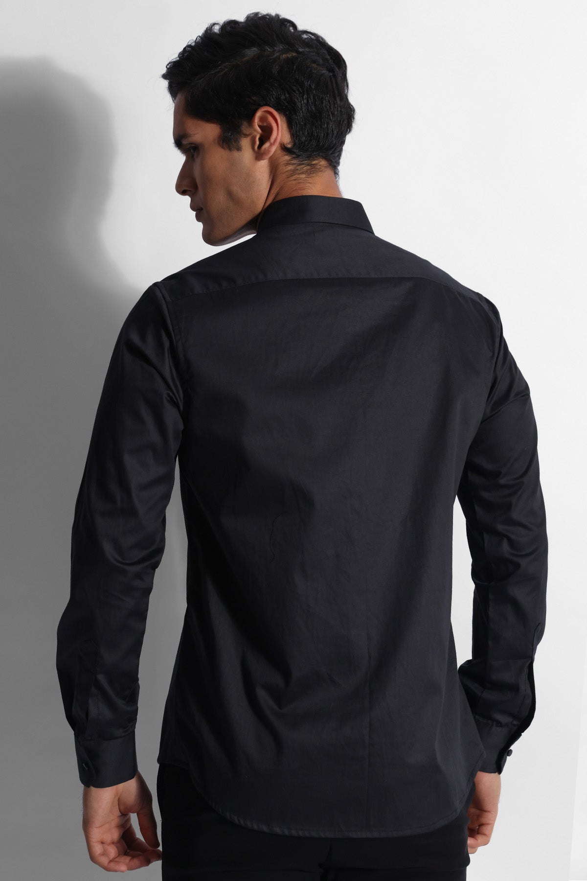 Black Cotton Shiny Strips Shirt