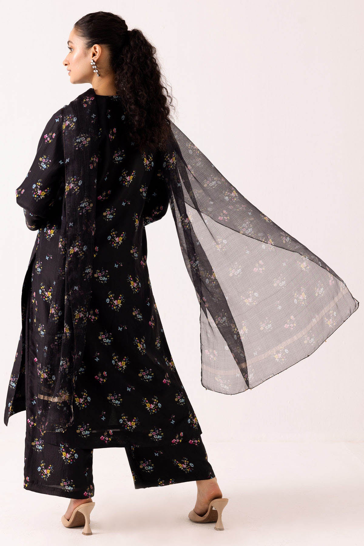 Black Cotton Silk Palazzo Set