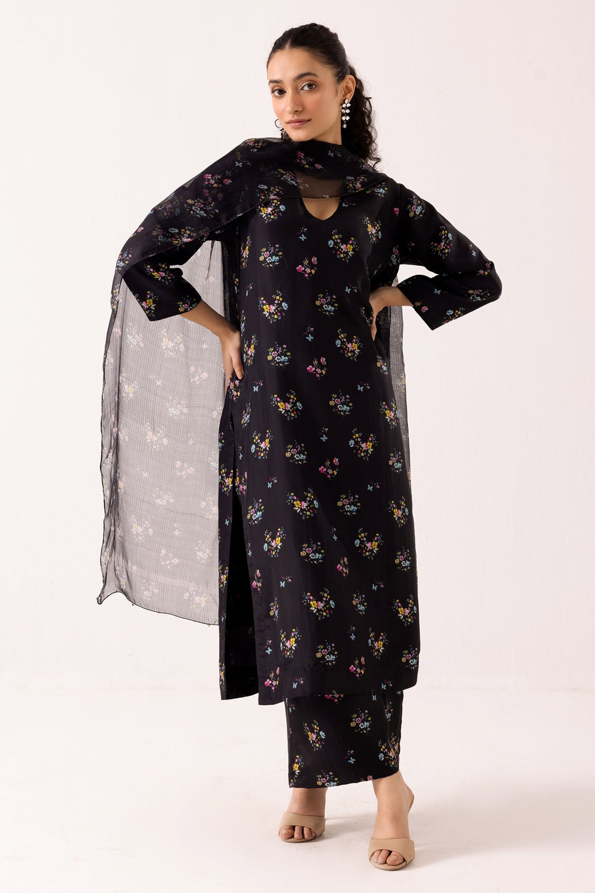 Label Shreya Sharma Black Cotton Silk Palazzo Set for women online at ScrollnShops