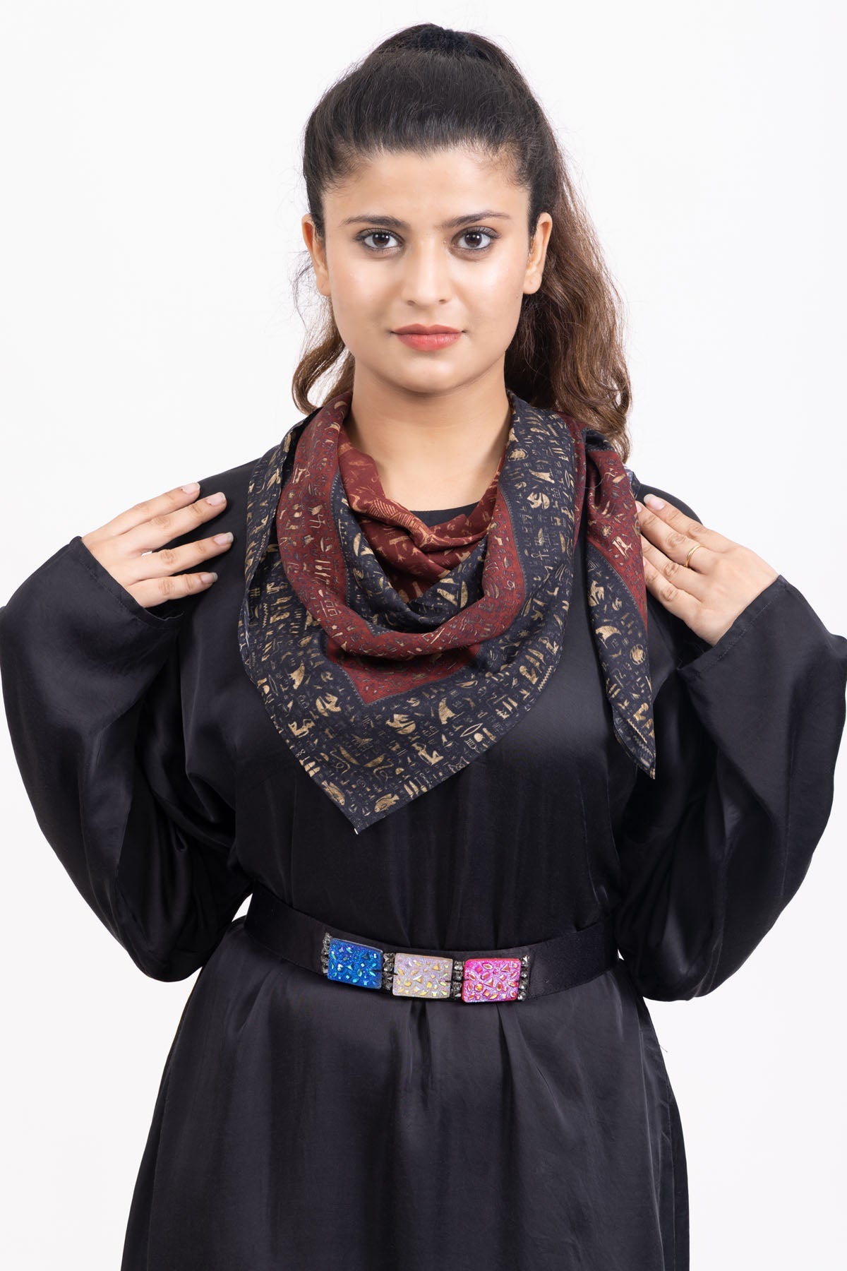 Etti Kapoor Black Cotton Silk Print Scarf Accessories online at ScrollnShops