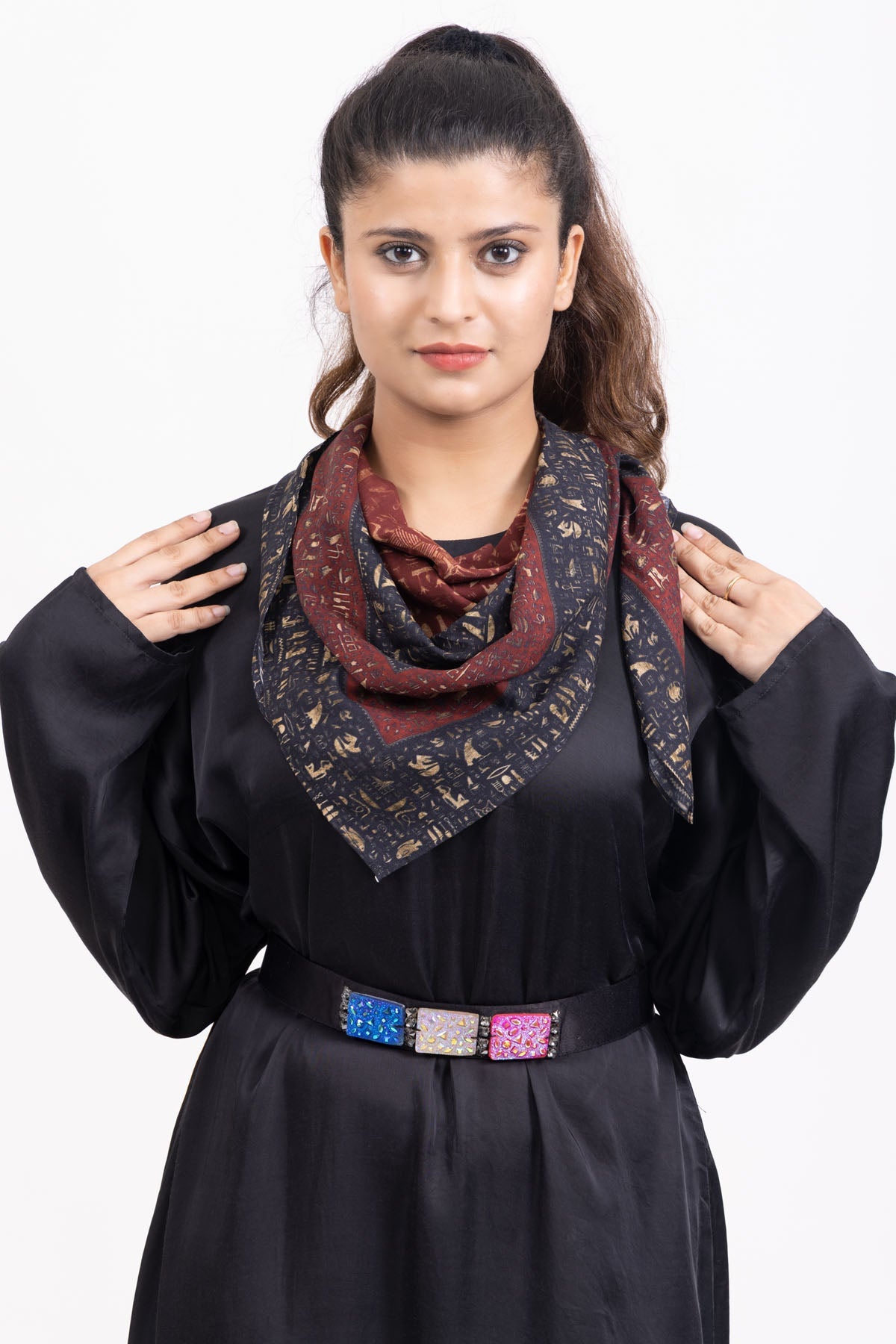 Etti Kapoor Black Cotton Silk Print Scarf Online