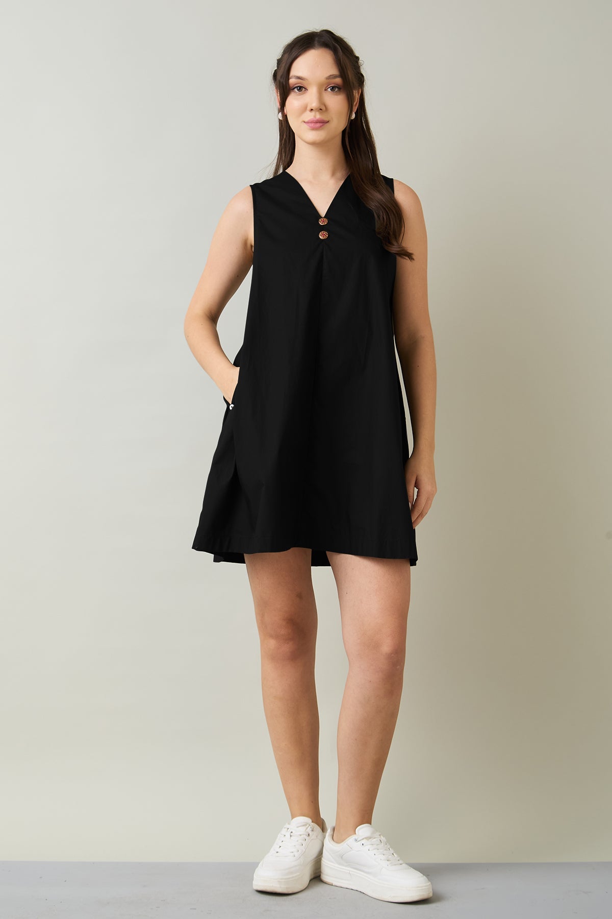 Buy Black Cotton Sleeveless Dress for Women by SNEHA B Designer online available at scrollnshops