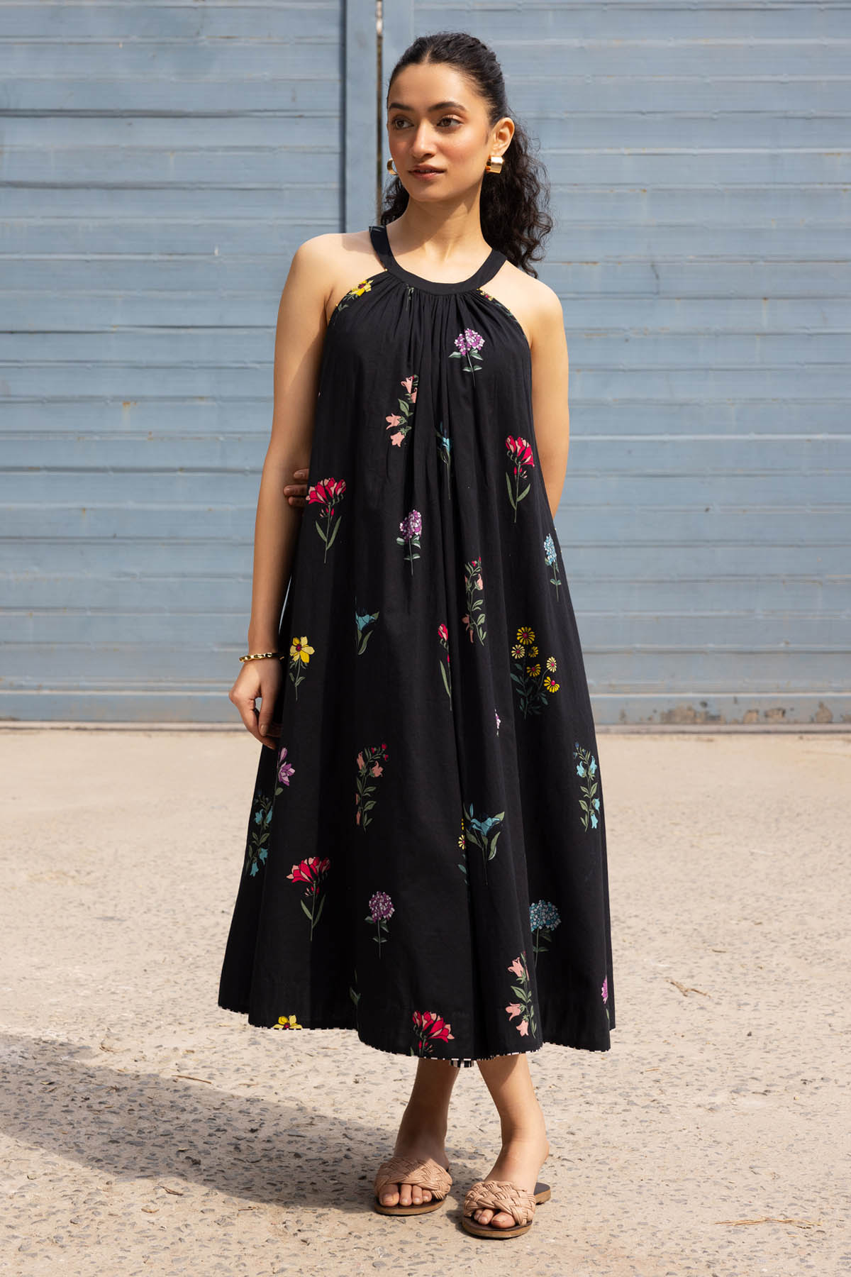 Buy Designer Cotton Black Sleeveless Dress Online at ScrollnShops