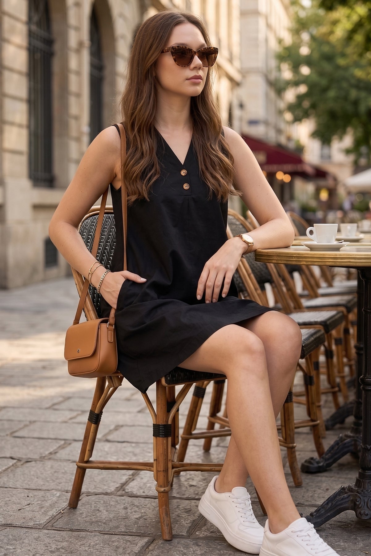 Sleeveless Cotton Black Dress