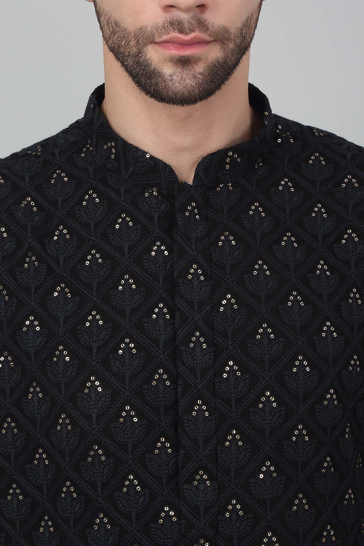 Black Cotton Thread Kurta Set