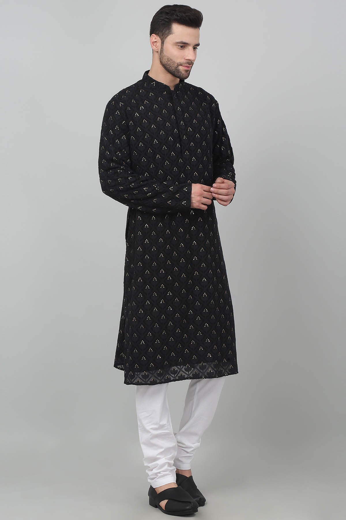 Black Cotton Thread Kurta Set
