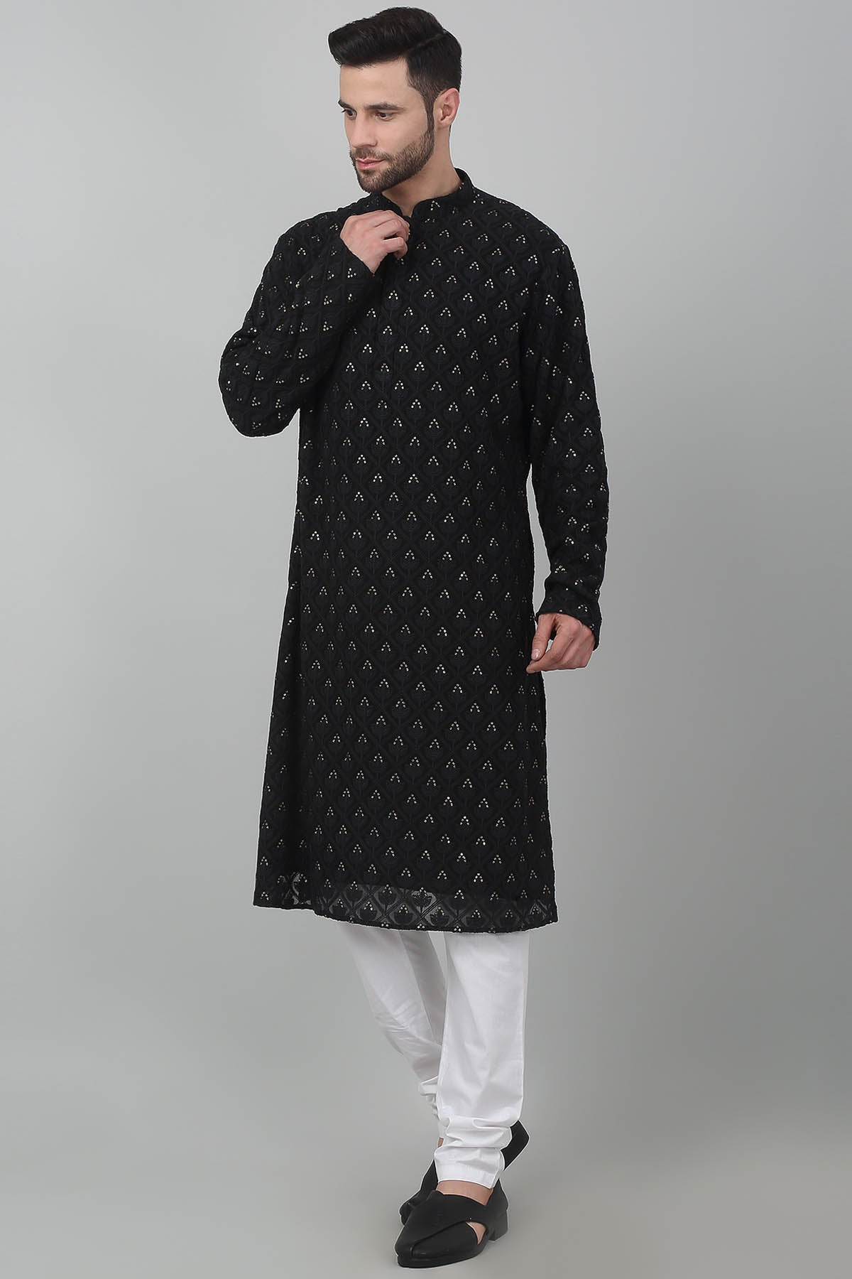 Black Cotton Thread Kurta Set