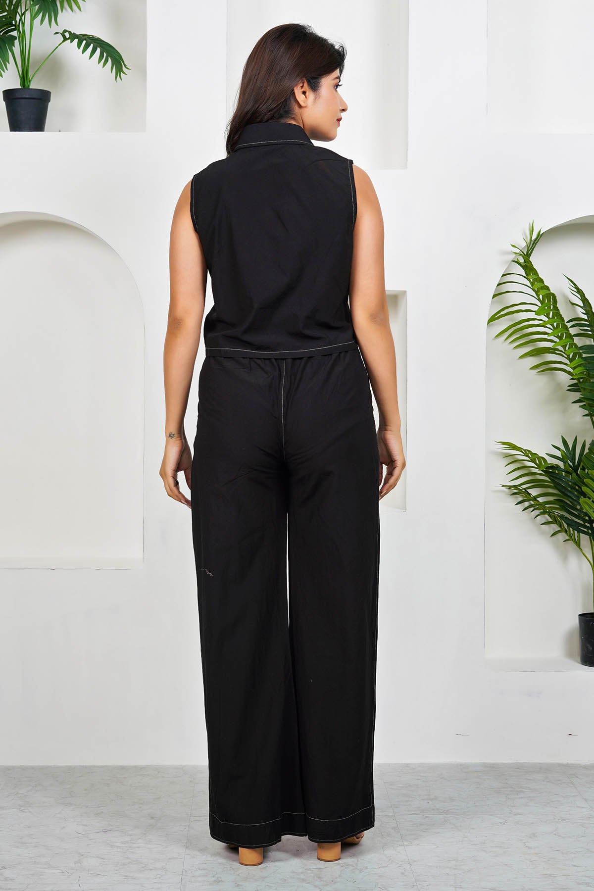 Black Cotton Thread Top & Pants