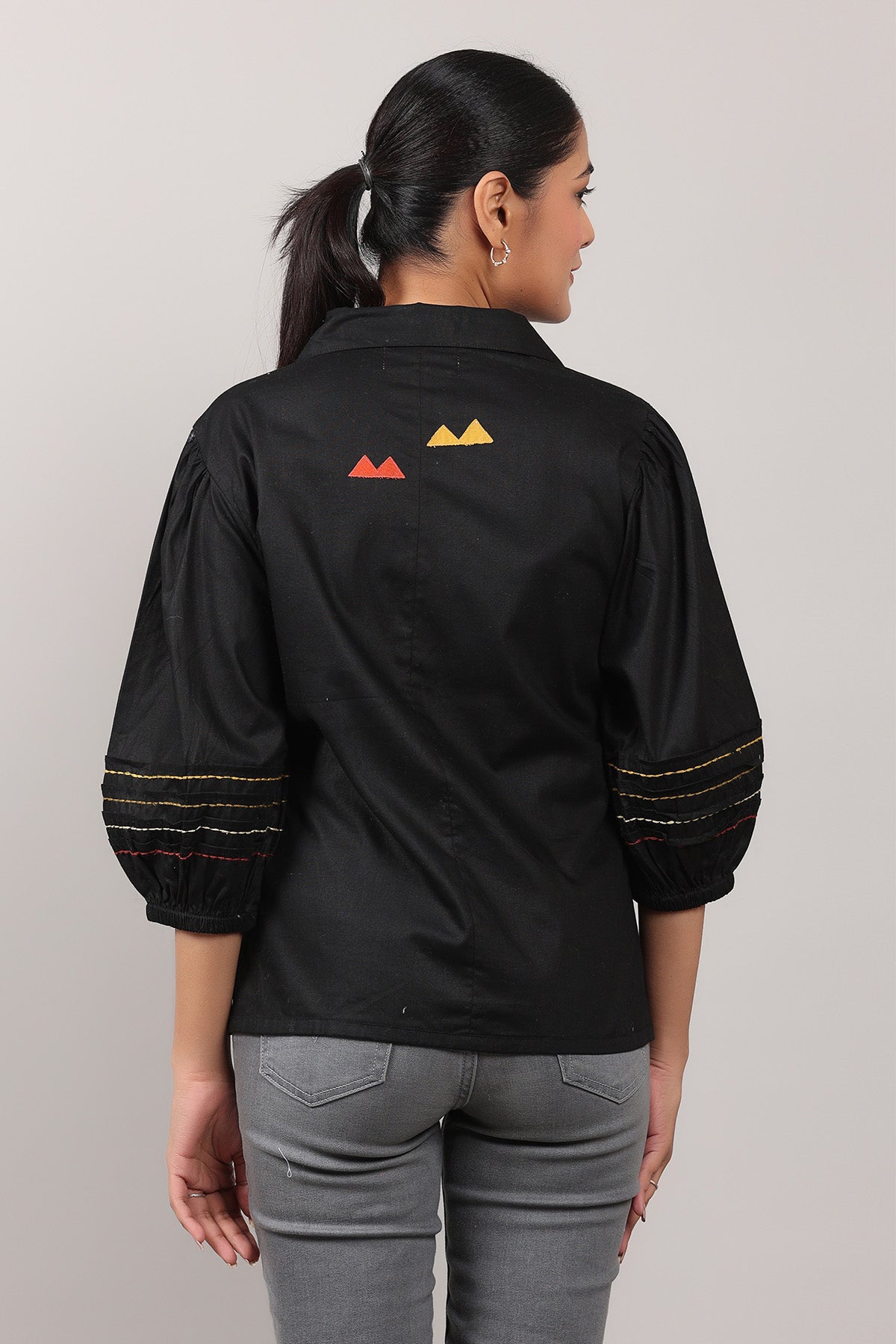 Black Cotton Thread Work Shirt