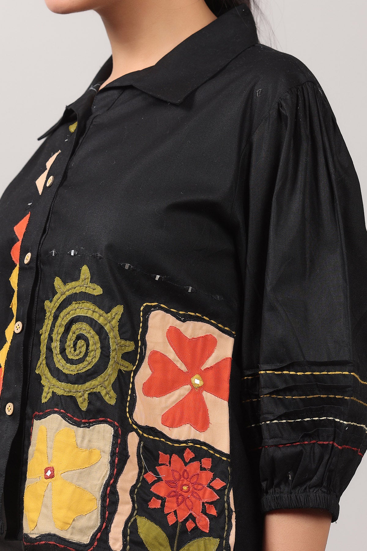 Black Cotton Thread Work Shirt