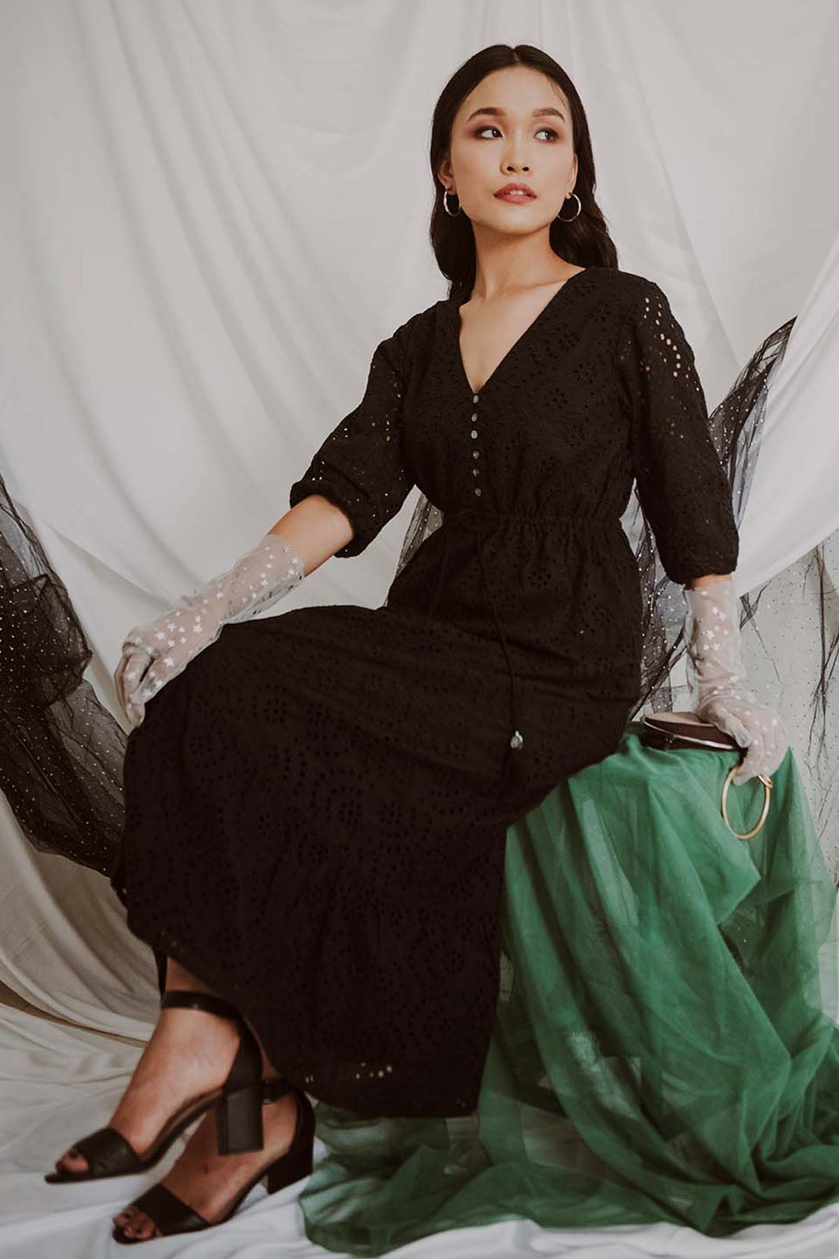 Buy Black Cotton V-Neck Dress Online