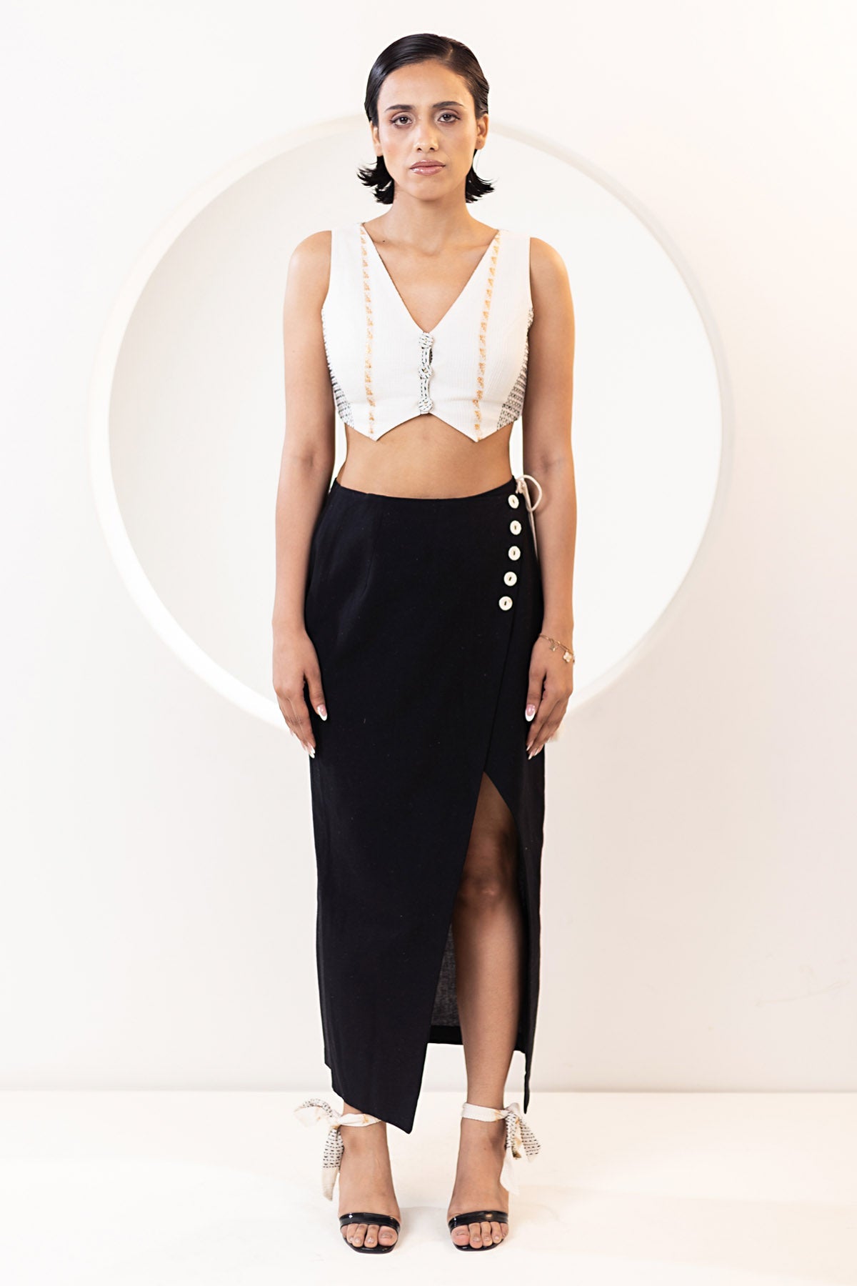 Designer Kusmi Handwoven Black Wrap Skirt For Women at ScrollnShops