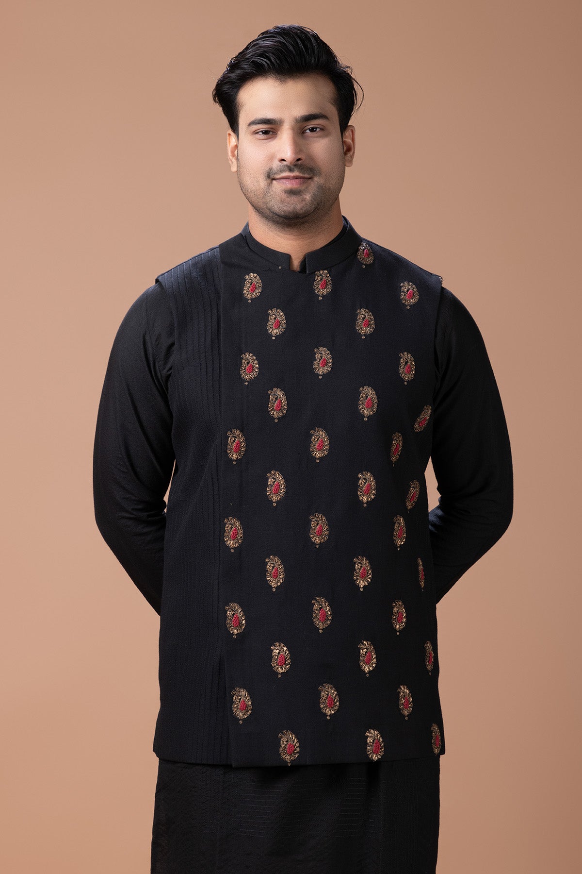 Black Cotton Zardozi Kurta Set