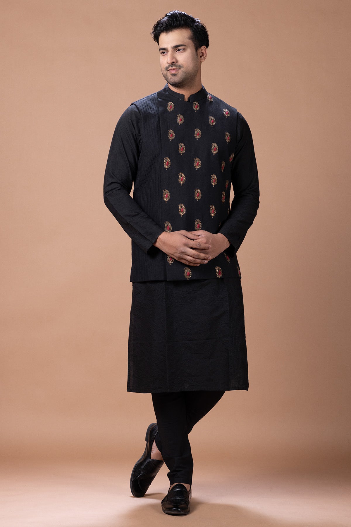 Black Cotton Zardozi Kurta Set