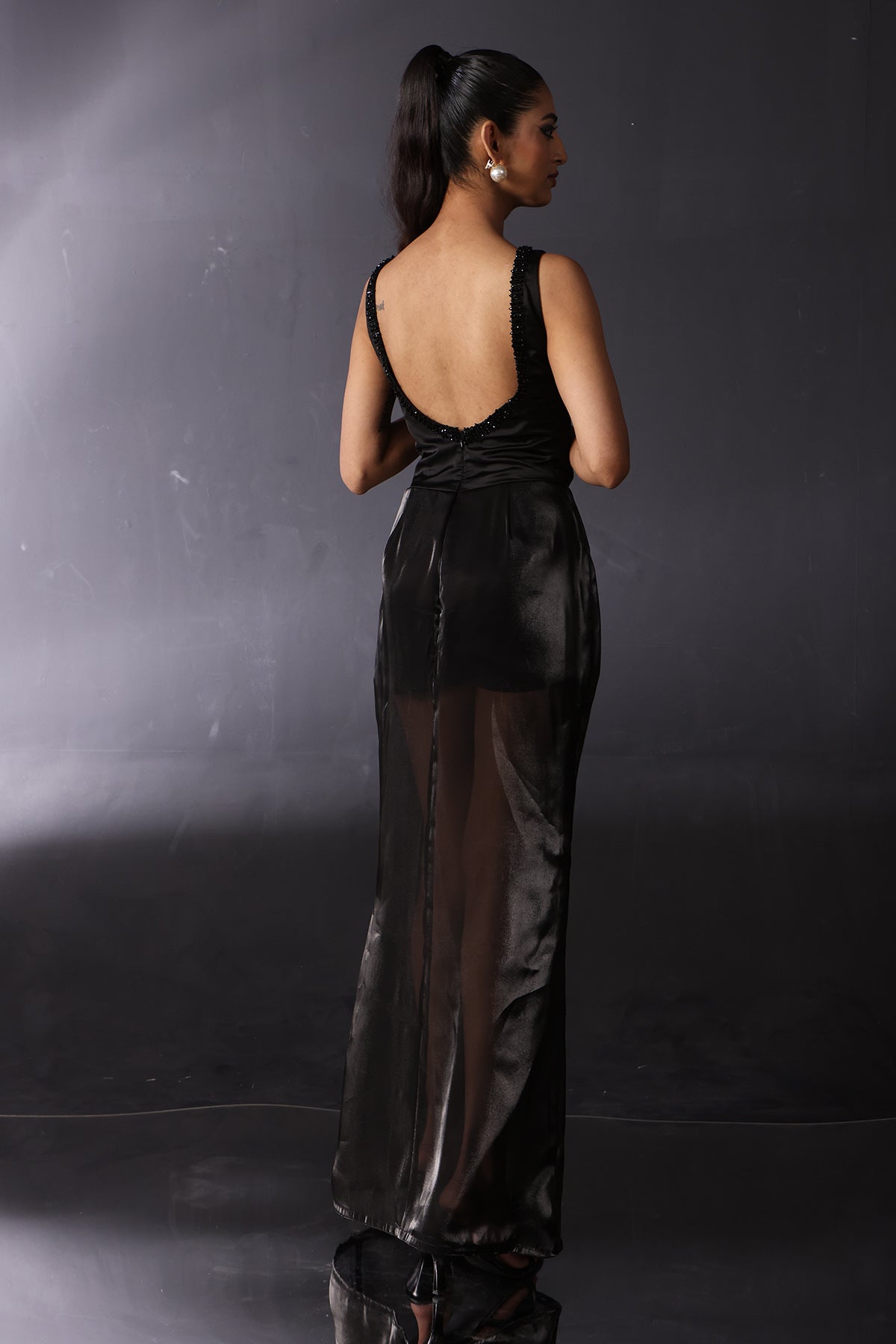 Black Cowl Neck Overlay Dress