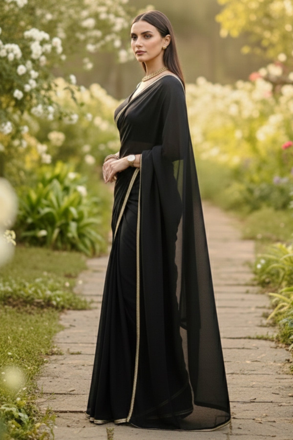 Black Crepe Silk Saree & Blouse