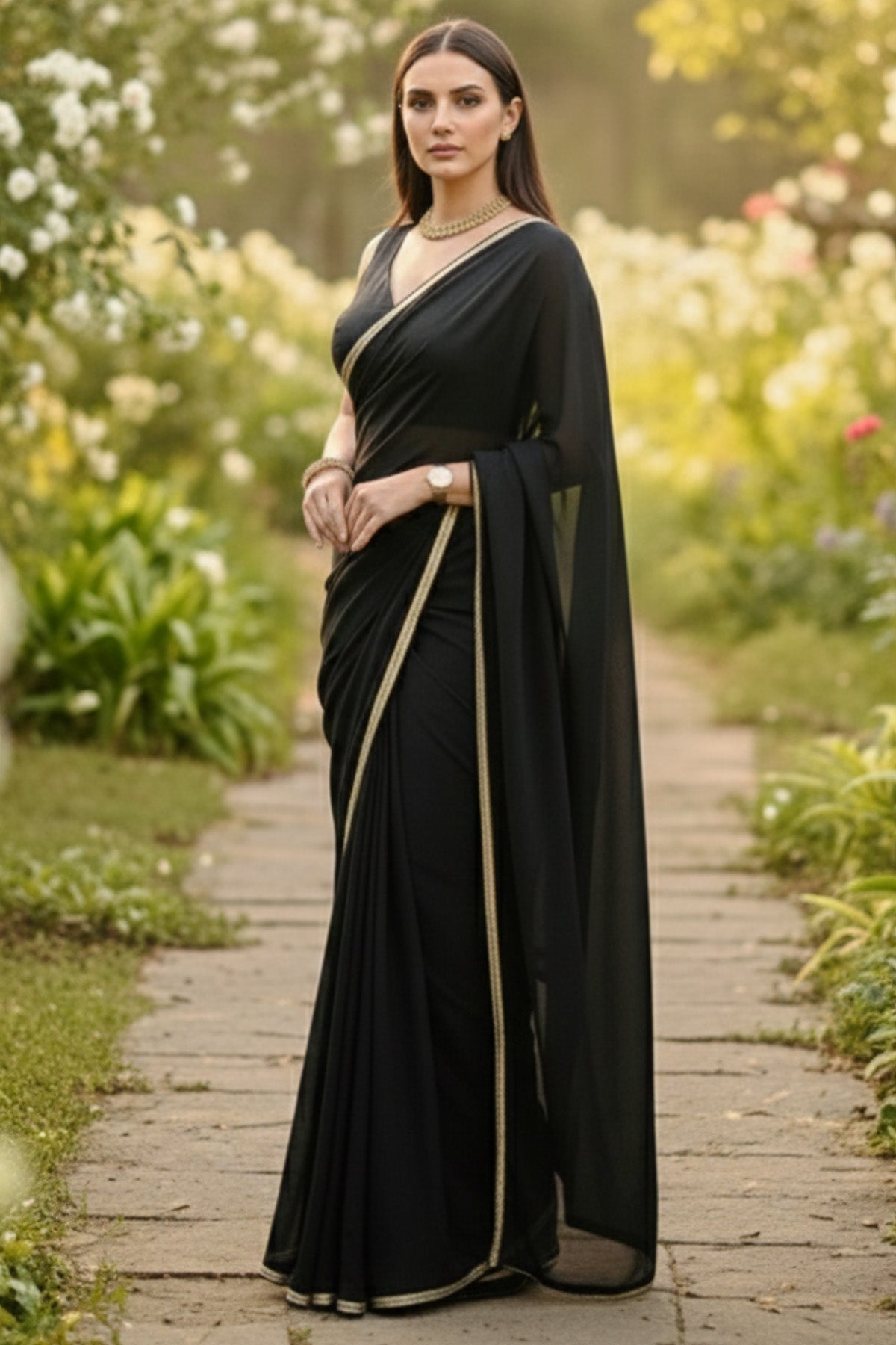 Black Crepe Silk Saree & Blouse