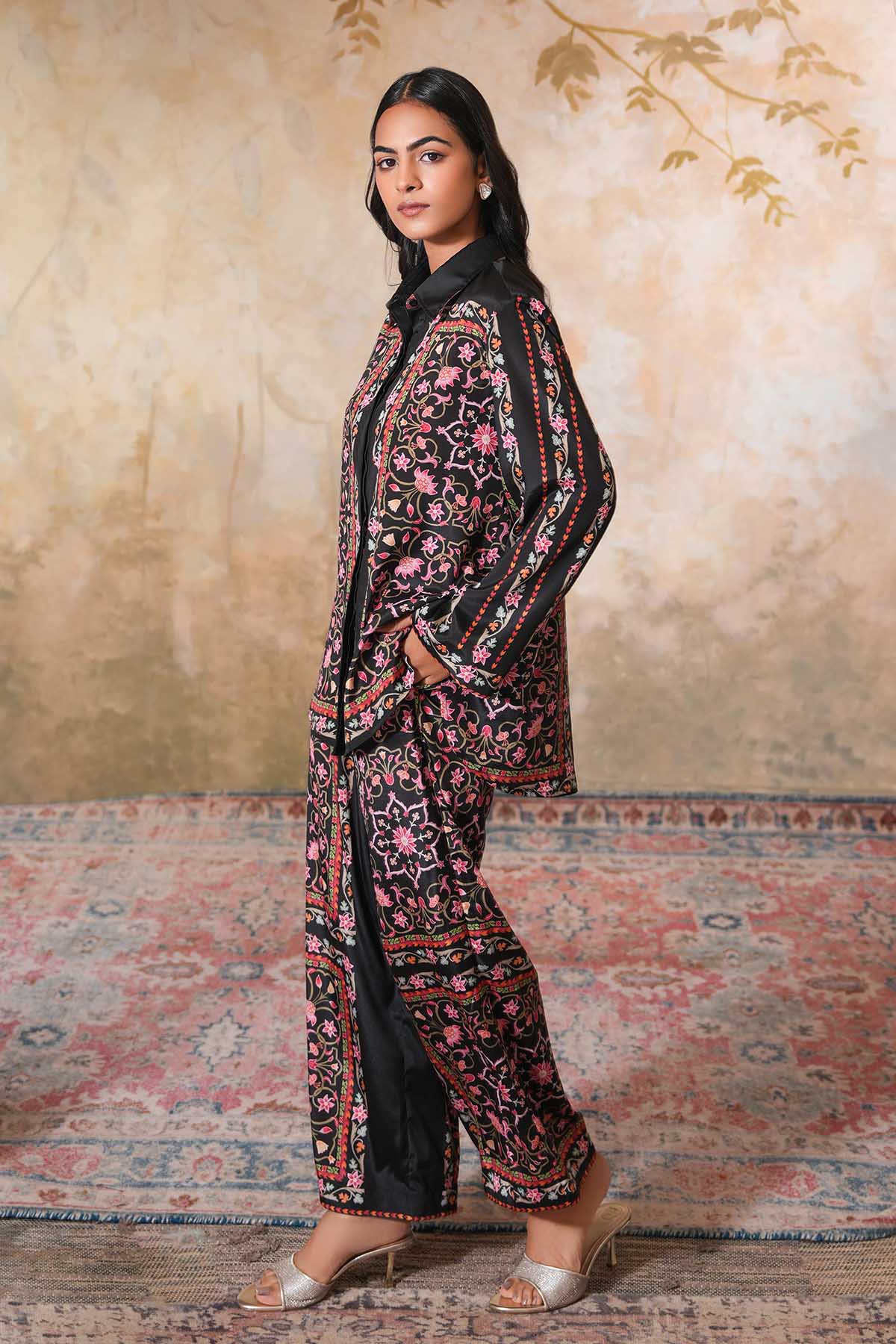 Black Crepe Silk Shirt & Pants